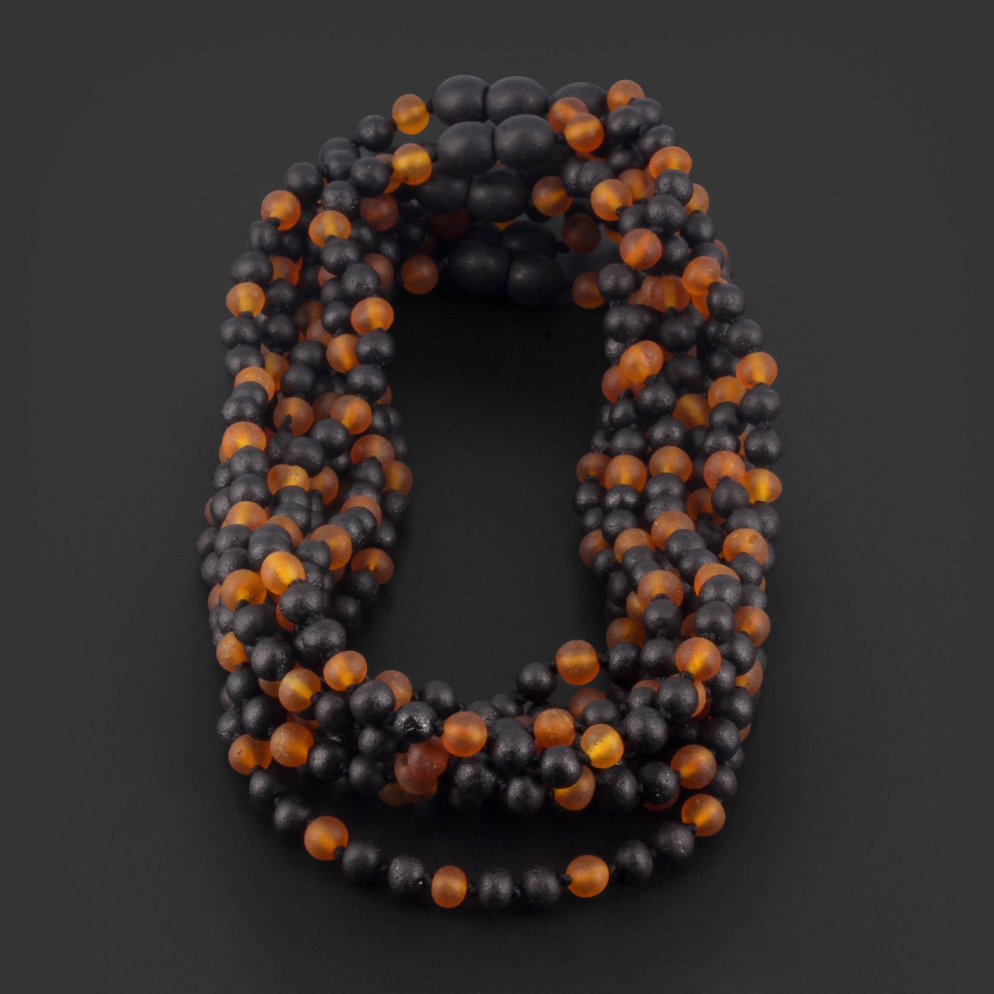 Baltic Amber Baby Teething Necklace Baroque Black Matte Finish - Wholesale Lot of 10pcs - 32cm / 12.6in - LE552