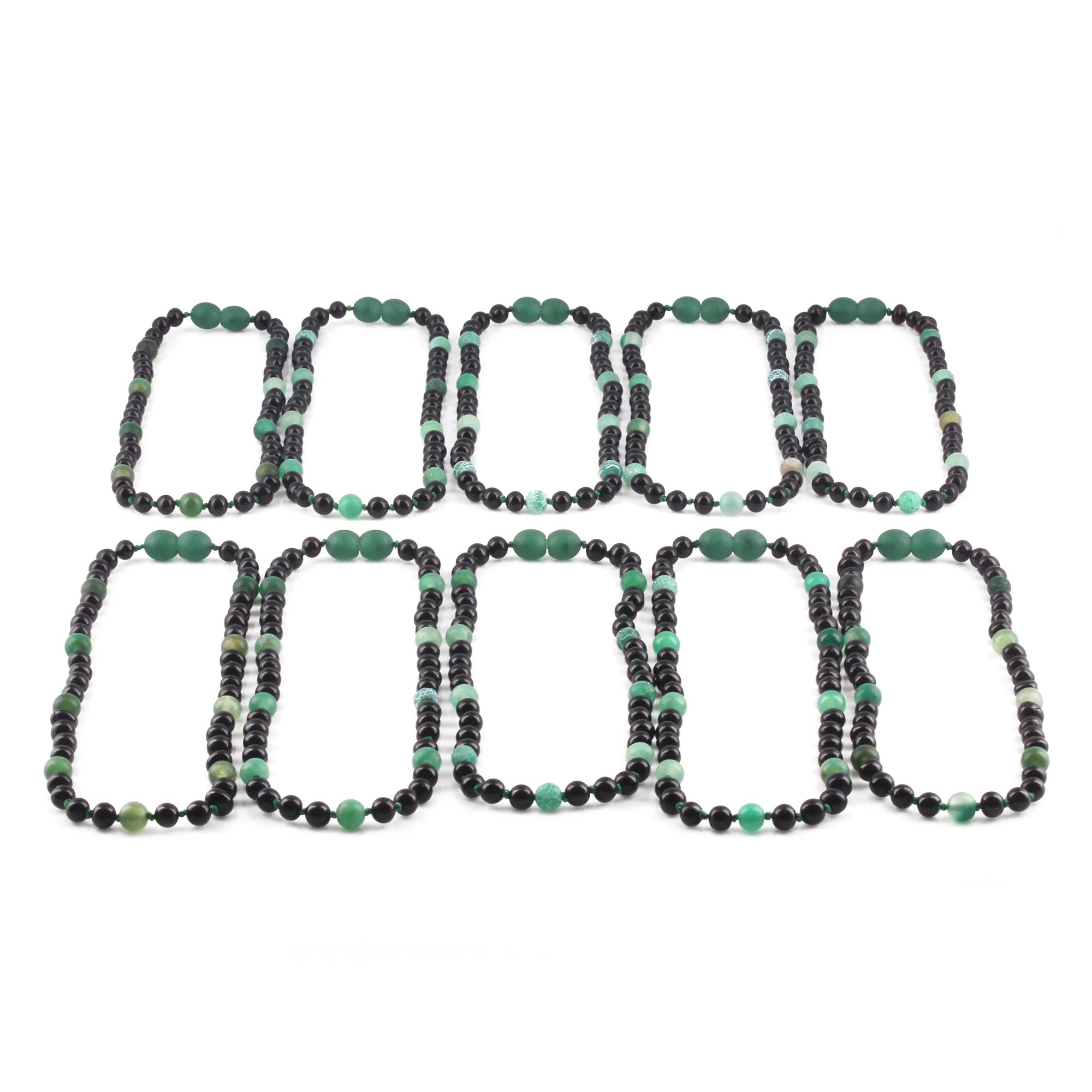 BALTIC AMBER BABY TEETHING NECKLACES WITH GREEN FROST AGATE LOT OF 10pcs. LE550