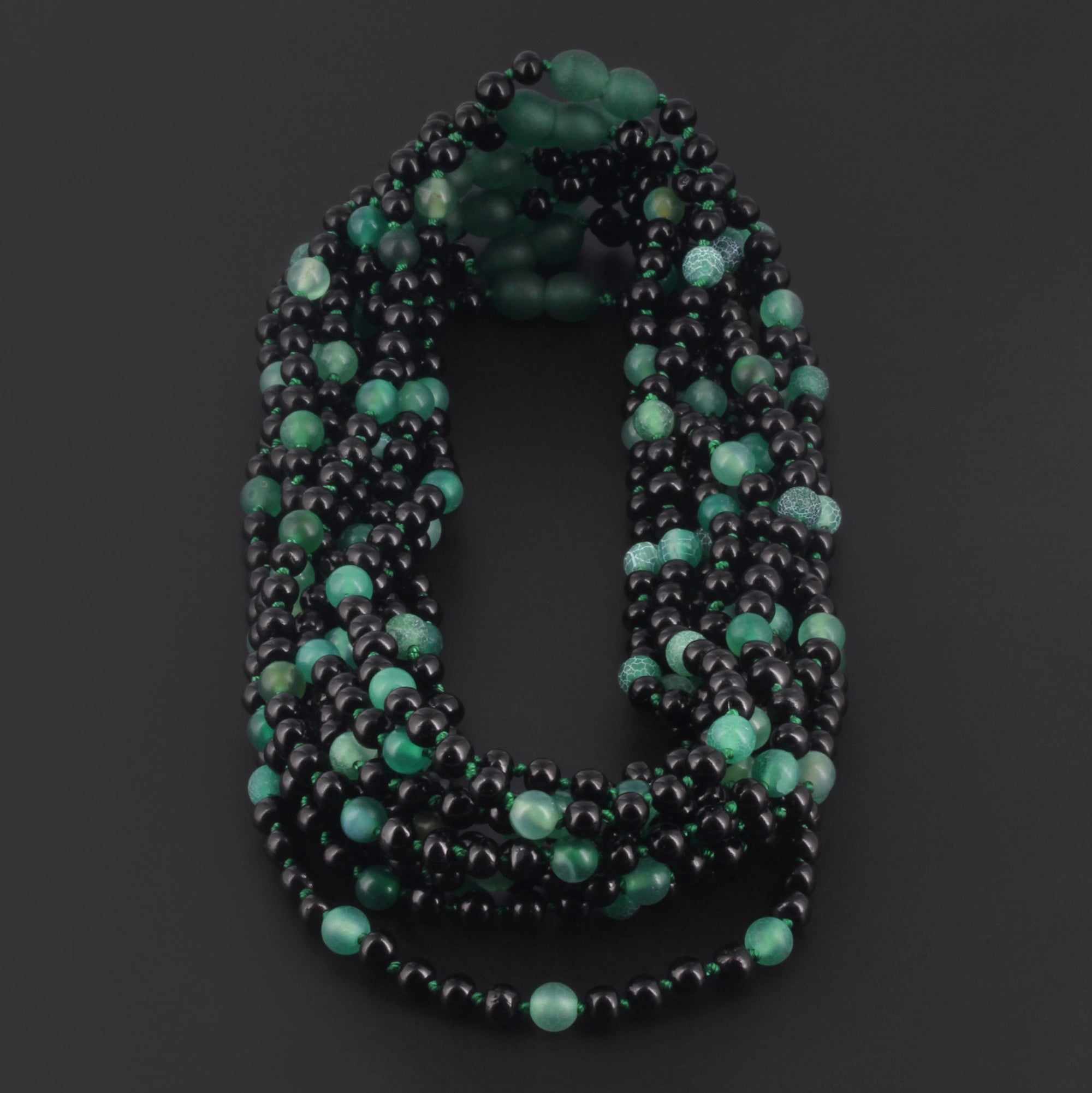 Baltic Amber & Green Agate Junior Necklace Baroque Black Glossy Finish - Wholesale Lot of 10pcs - 38cm / 15in - JN89
