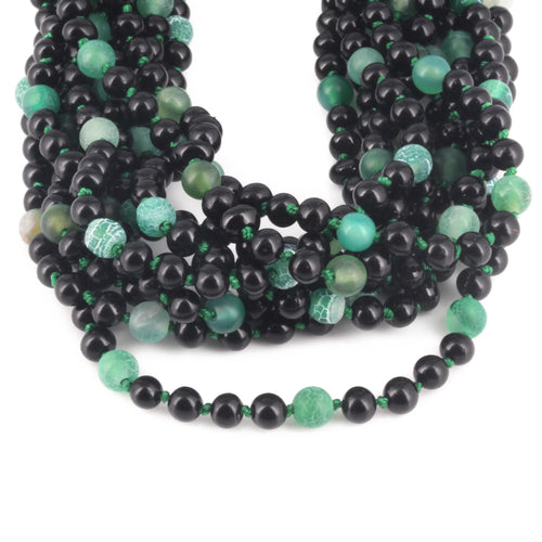 Baltic Amber & Green Agate Baby Teething Necklace Baroque Black Glossy Finish - Wholesale Lot of 10pcs - 32cm / 12.6in - LE550