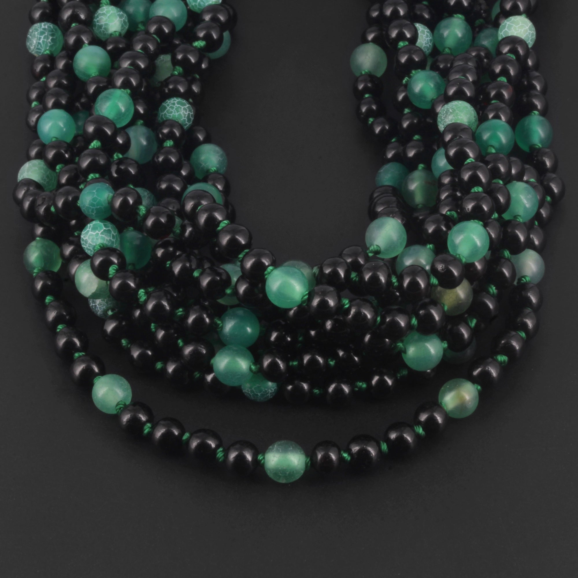 Baltic Amber & Green Agate Junior Necklace Baroque Black Glossy Finish - Wholesale Lot of 10pcs - 38cm / 15in - JN89