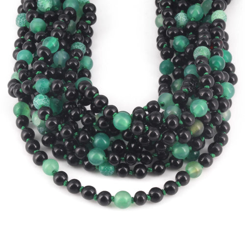 Baltic Amber & Green Agate Junior Necklace Baroque Black Glossy Finish - Wholesale Lot of 10pcs - 38cm / 15in - JN89