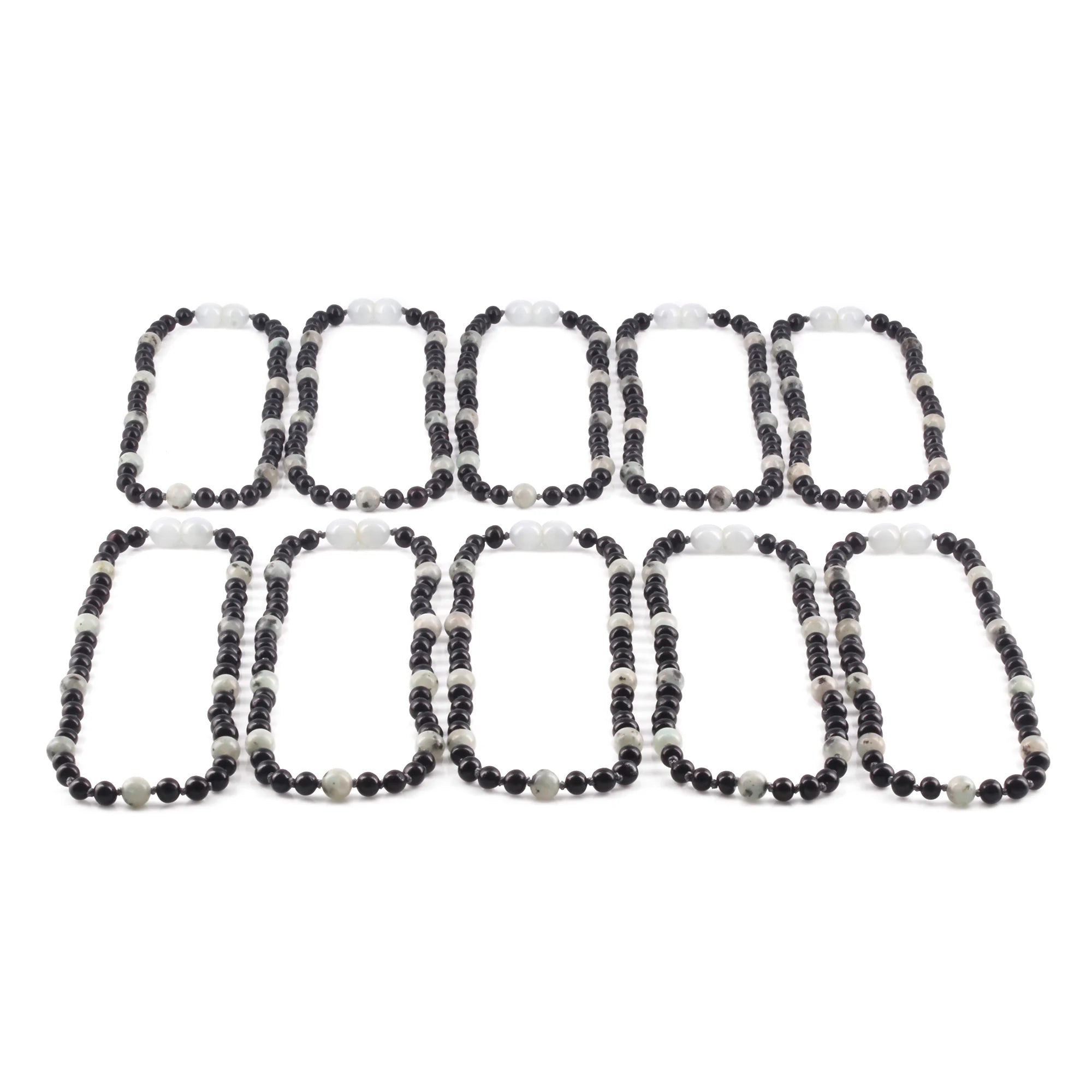 BALTIC AMBER BABY TEETHING NECKLACES WITH KIWI JASPER LOT OF 10pcs. LE551