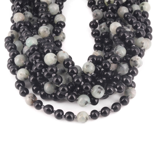 Baltic Amber & Kiwi Jasper Eye Baby Teething Necklace Baroque Black Glossy Finish - Wholesale Lot of 10pcs - 32cm / 12.6in - LE551