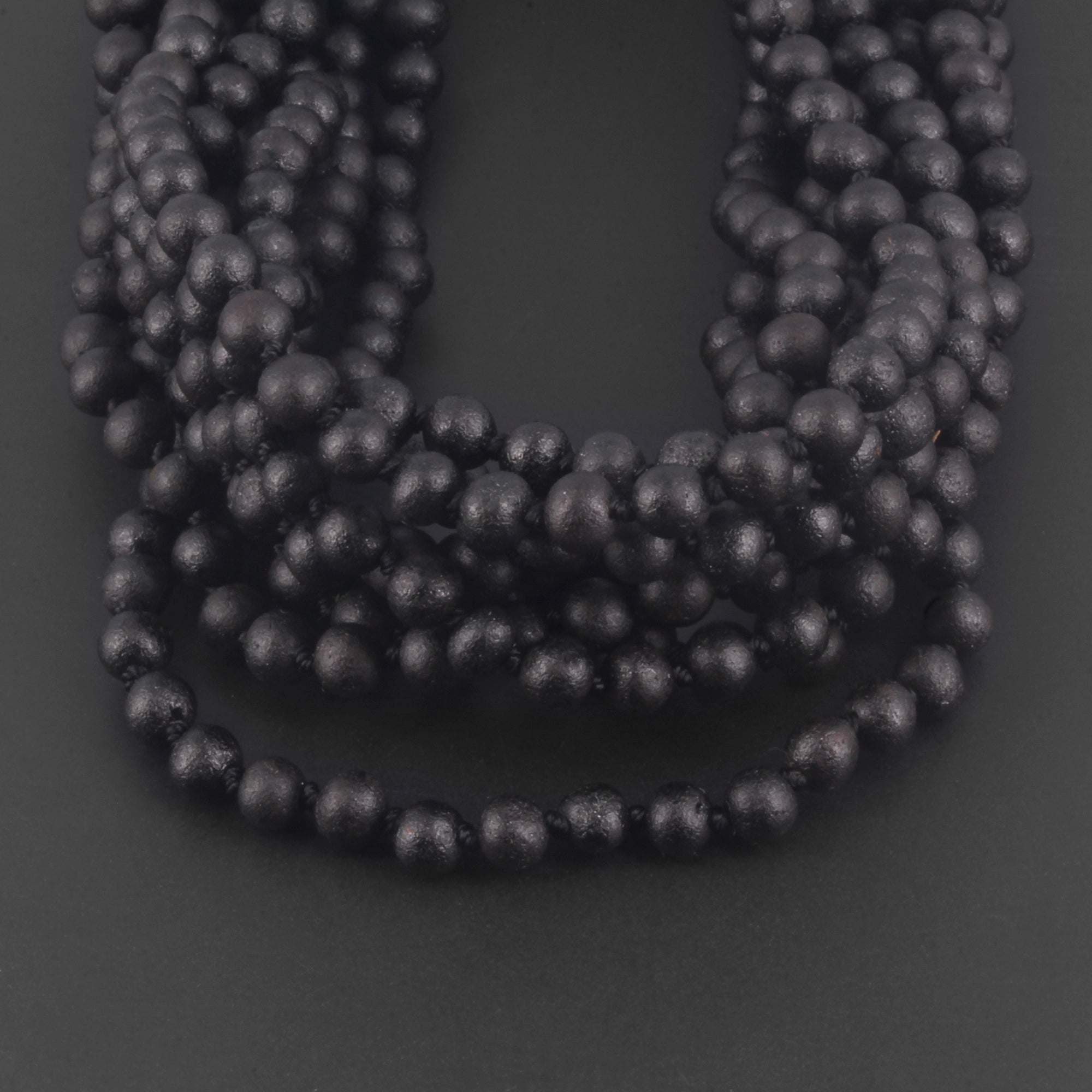 Baltic Amber Baby Teething Necklace Baroque Black Matte Finish - Wholesale Lot of 10pcs - 32cm / 12.6in - XB54BM