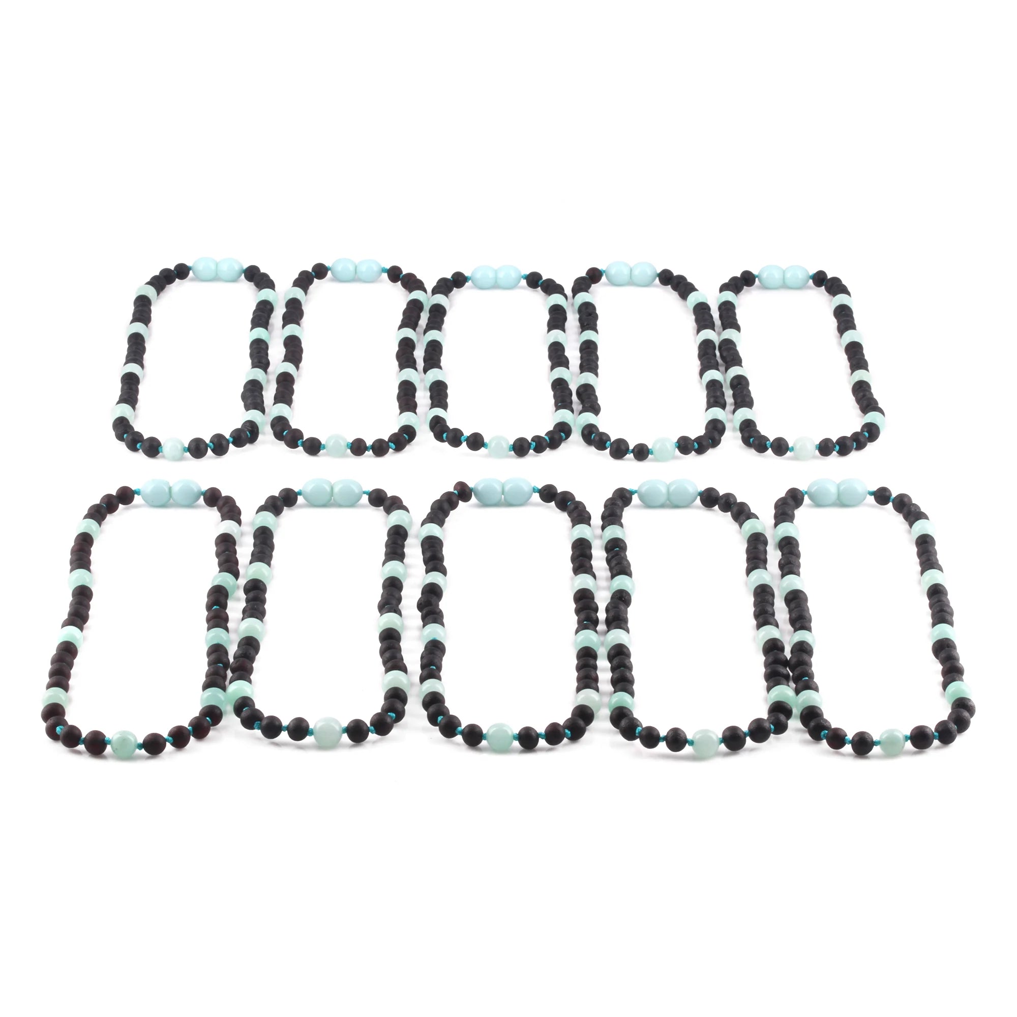 BALTIC AMBER BABY TEETHING NECKLACES WITH SKY BLUE JADE LOT OF 10pcs. LE547