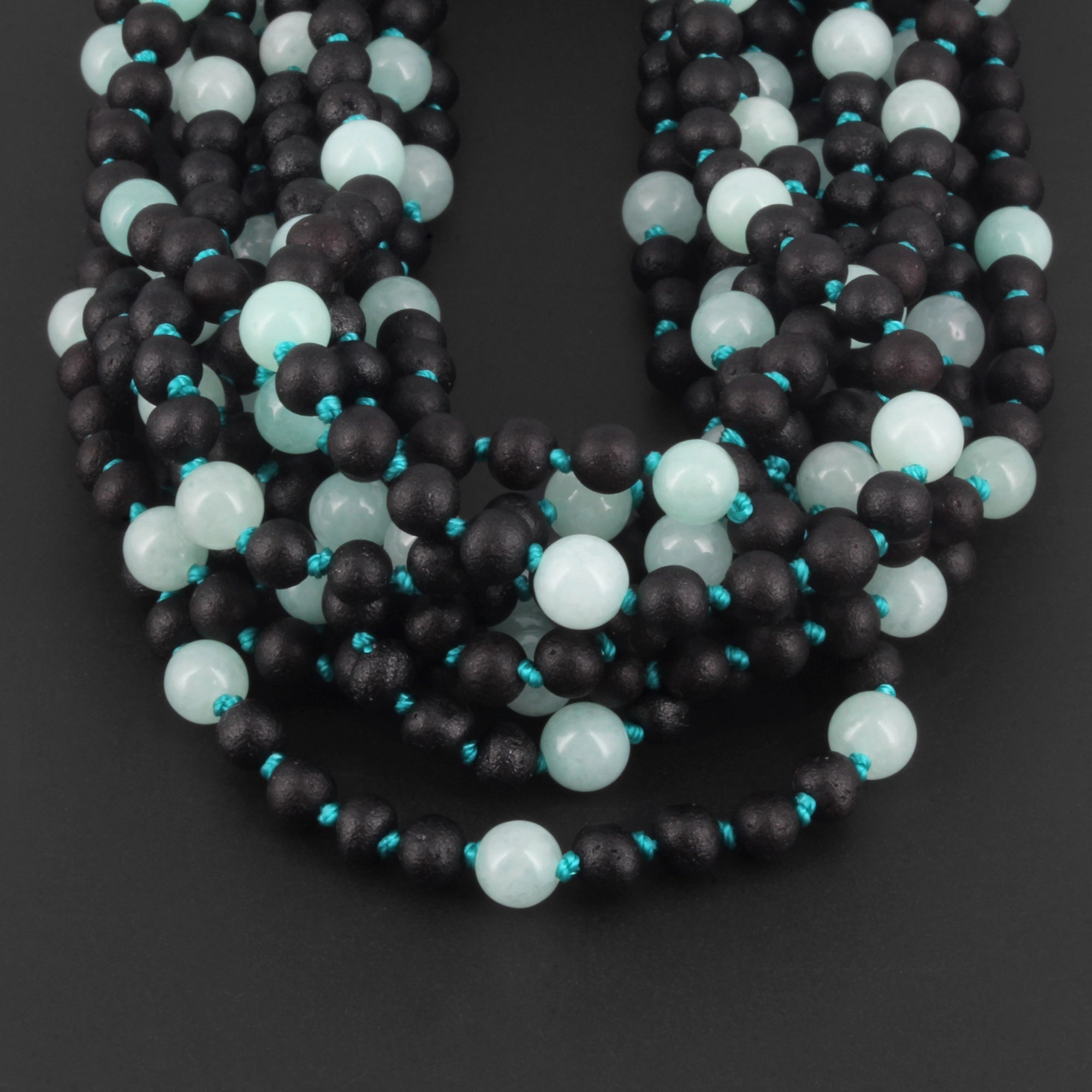 Baltic Amber & Sky Blue Jade Baby Teething Necklace Baroque Black Matte Finish - Wholesale Lot of 10pcs - 32cm / 12.6in - LE547