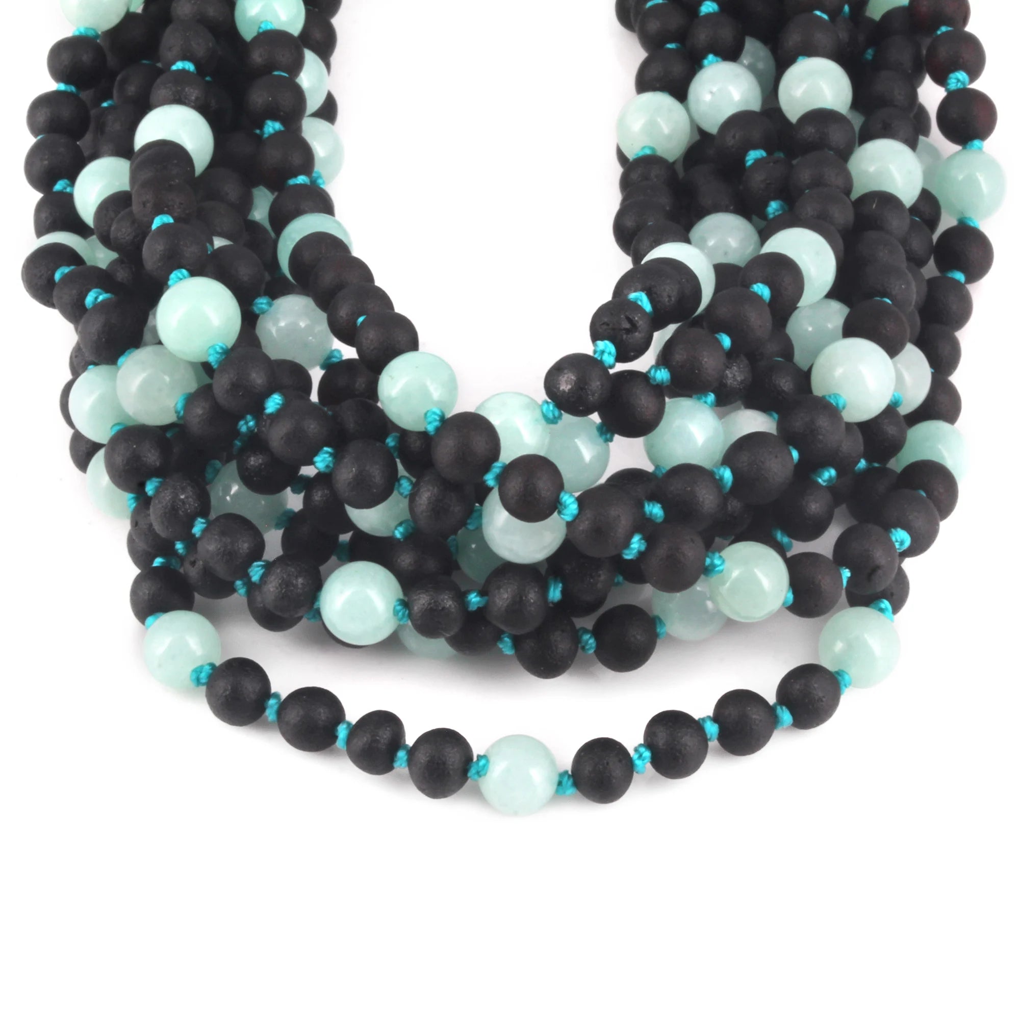 BALTIC AMBER BABY TEETHING NECKLACES WITH SKY BLUE JADE LOT OF 10pcs. LE547