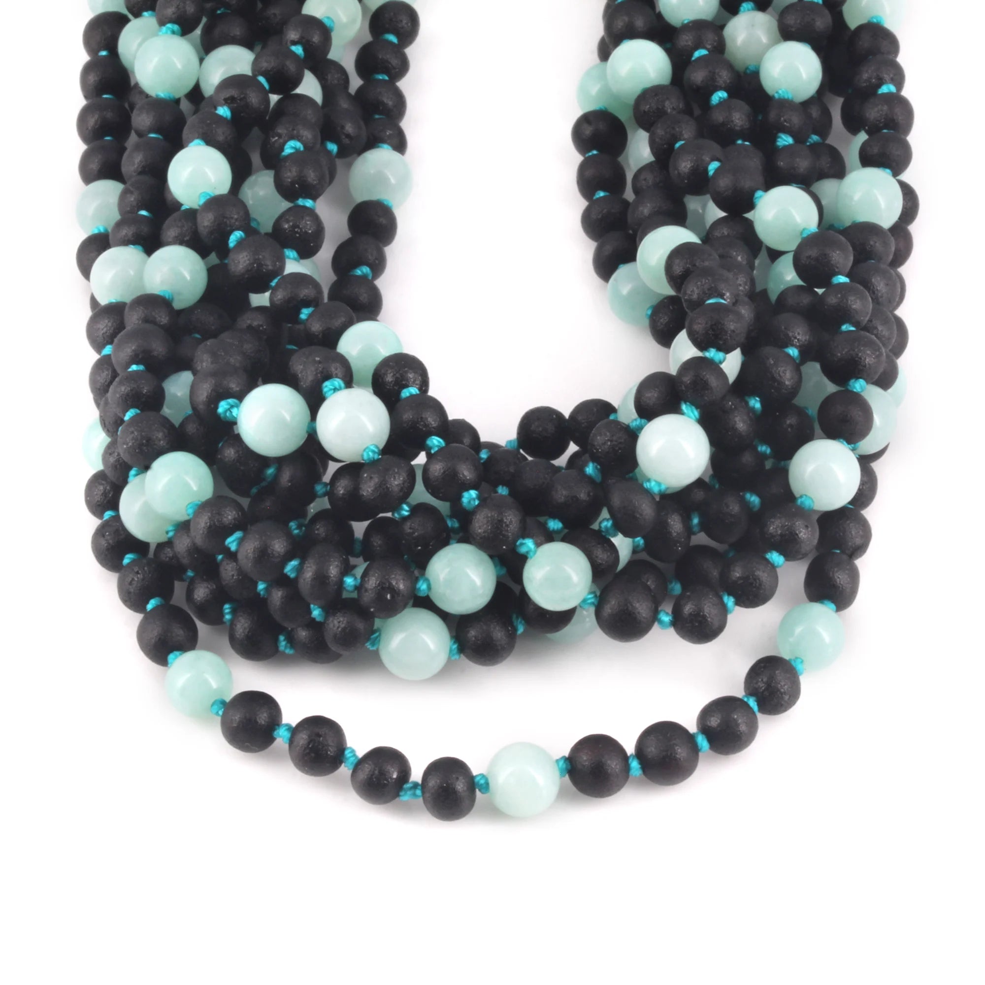 BALTIC AMBER JUNIOR NECKLACES WITH SKY BLUE JADE LOT OF 10pcs. JN85