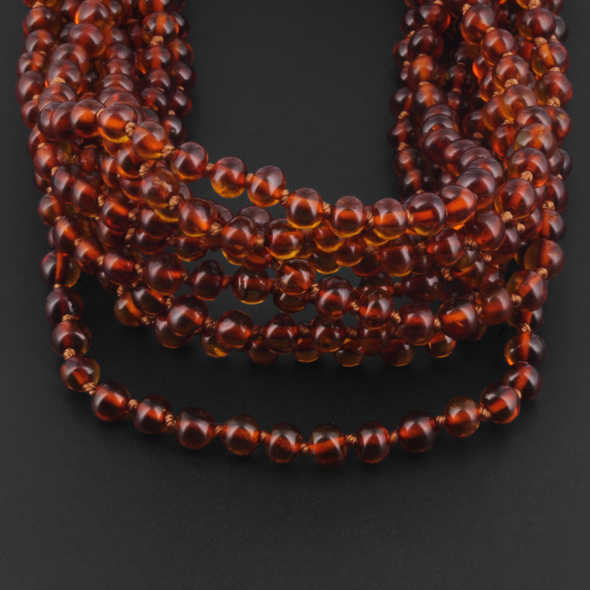Baltic Amber Baby Teething Necklace Baroque Cognac Glossy Finish - Wholesale Lot of 10pcs - 32cm / 12.6in - XB54C