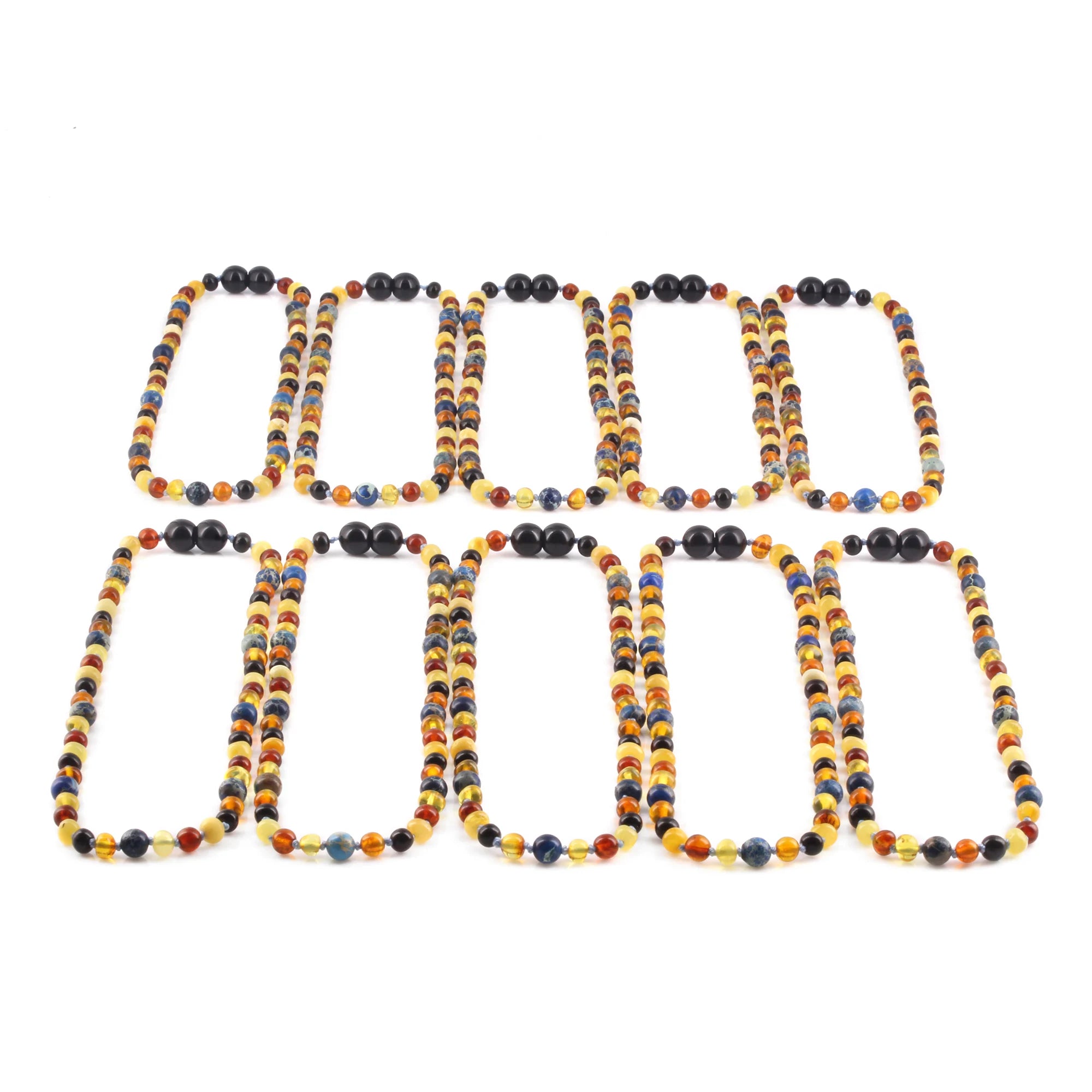 BALTIC AMBER JUNIOR NECKLACES WITH DEEP BLUE IMPERIAL JASPER LOT OF 10pcs. JN101