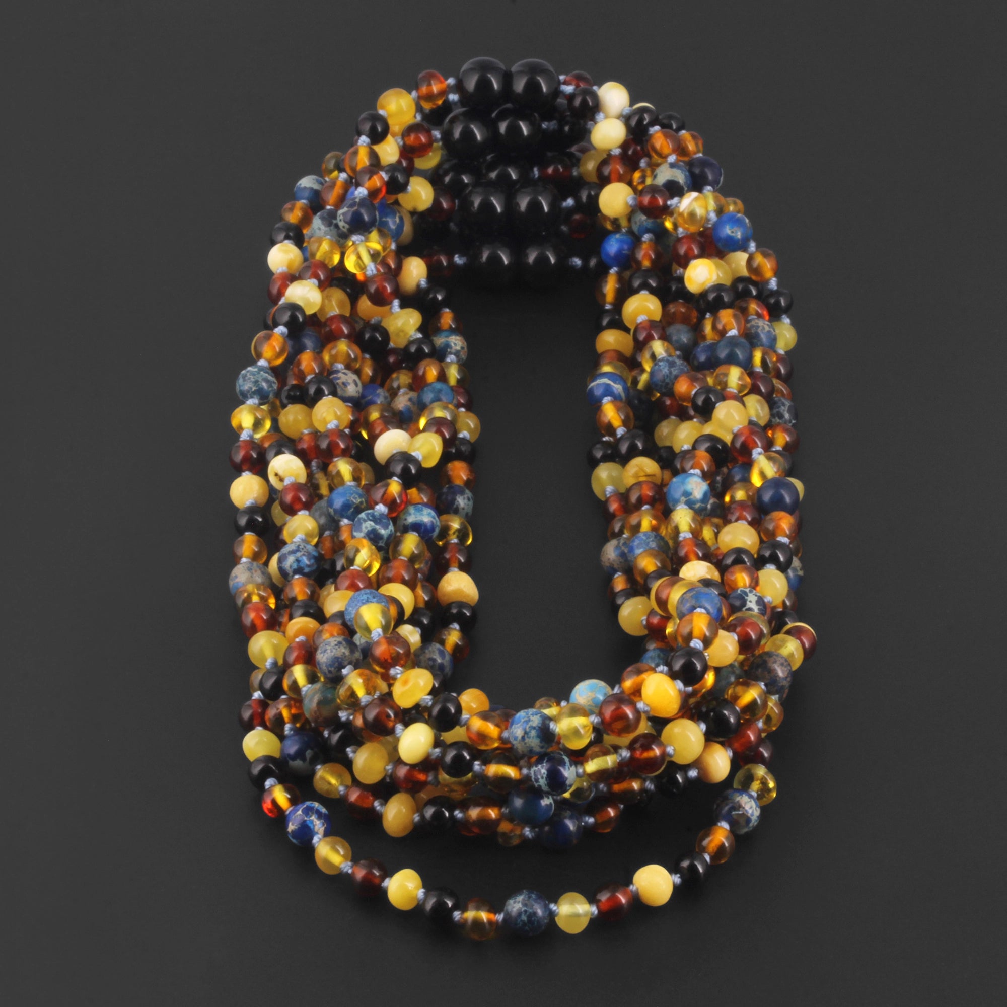 BALTIC AMBER JUNIOR NECKLACES WITH DEEP BLUE IMPERIAL JASPER LOT OF 10pcs. JN101