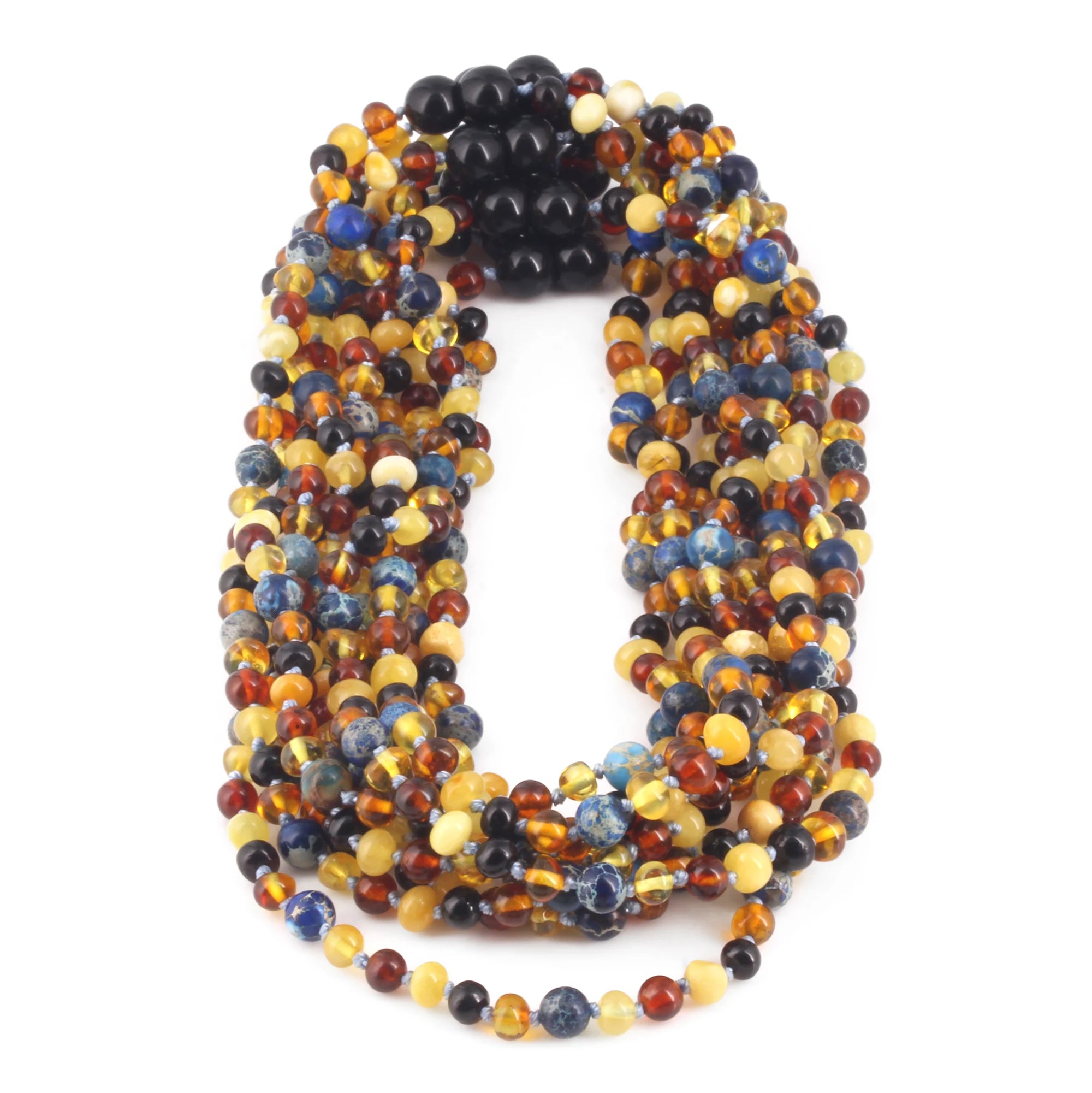 BALTIC AMBER JUNIOR NECKLACES WITH DEEP BLUE IMPERIAL JASPER LOT OF 10pcs. JN101