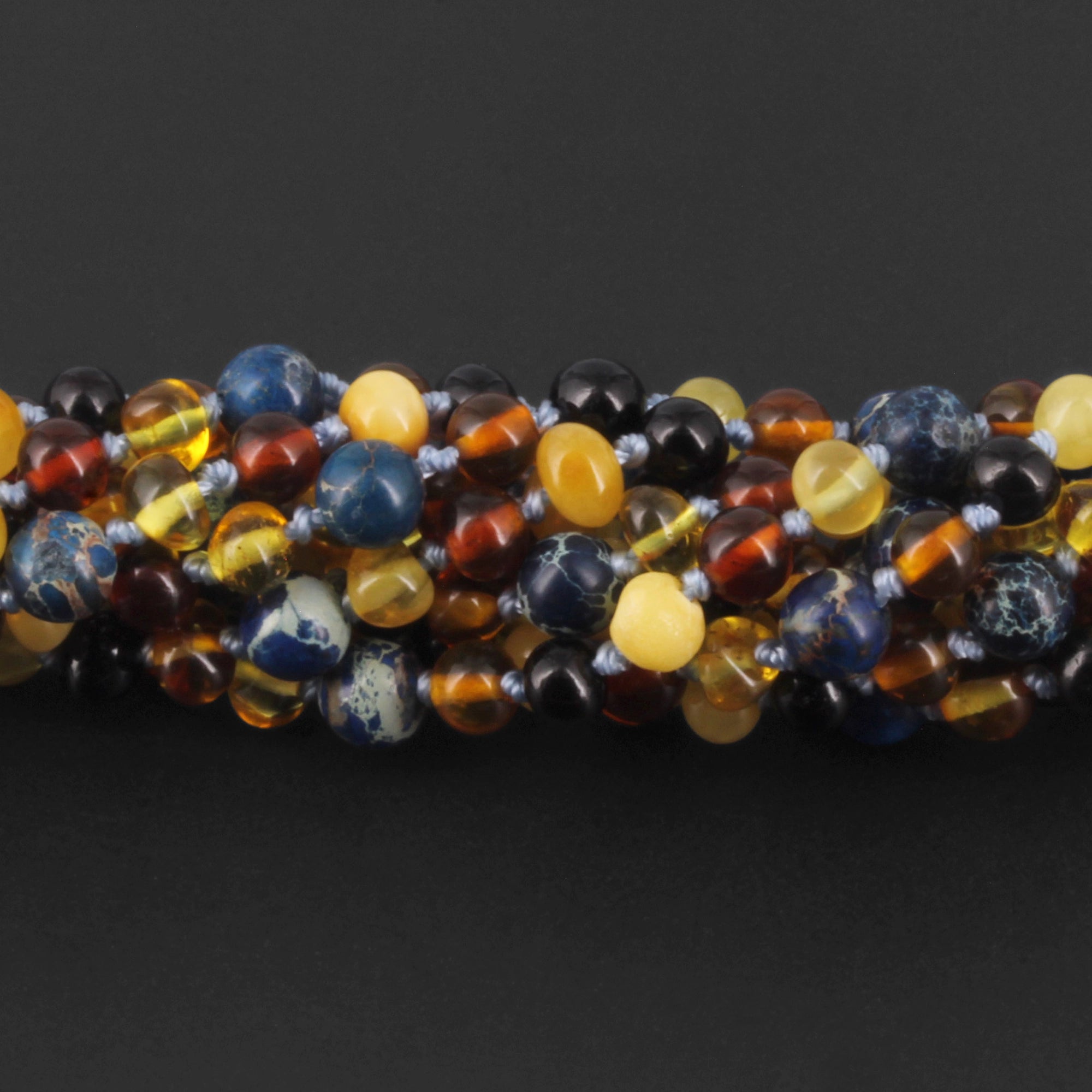 BALTIC AMBER JUNIOR NECKLACES WITH DEEP BLUE IMPERIAL JASPER LOT OF 10pcs. JN101