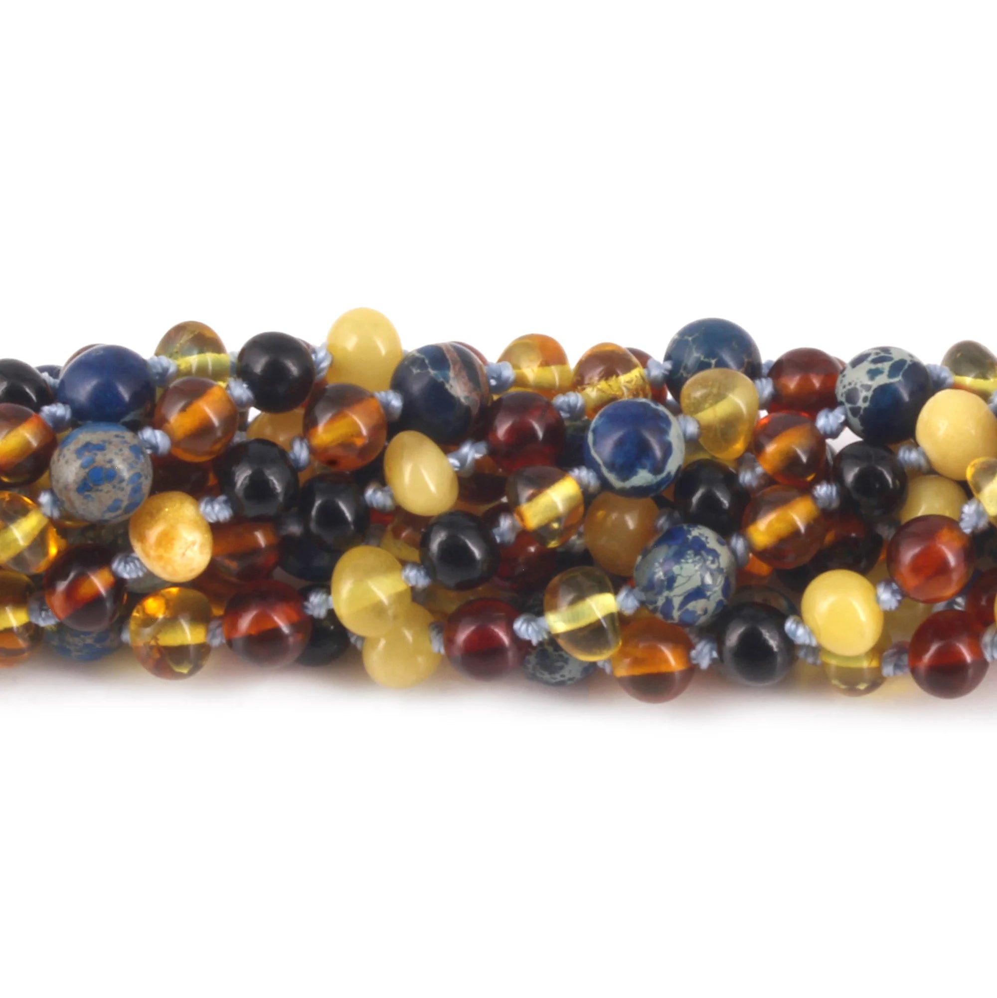 BALTIC AMBER JUNIOR NECKLACES WITH DEEP BLUE IMPERIAL JASPER LOT OF 10pcs. JN101