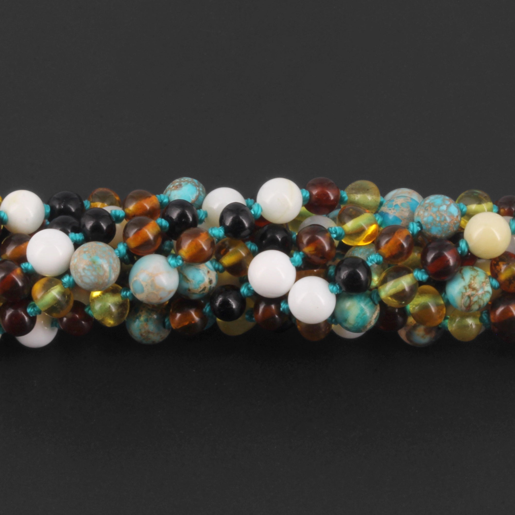 BALTIC AMBER JUNIOR NECKLACES WITH LAKE BLUE IMPERIAL JASPER & TRIDACNA SHELL LOT OF 10pcs. JN96-T