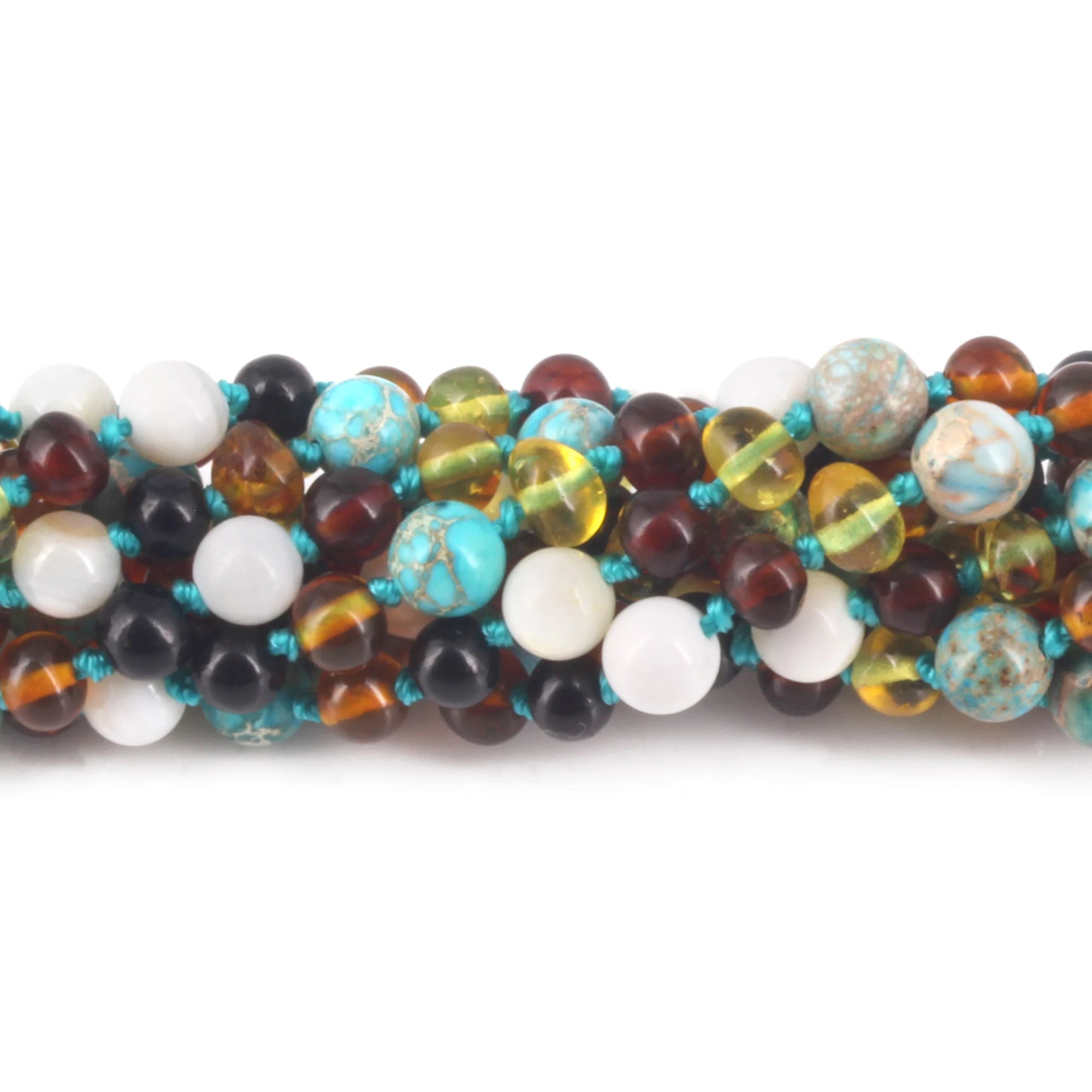 BALTIC AMBER JUNIOR NECKLACES WITH LAKE BLUE IMPERIAL JASPER & TRIDACNA SHELL LOT OF 10pcs. JN96-T