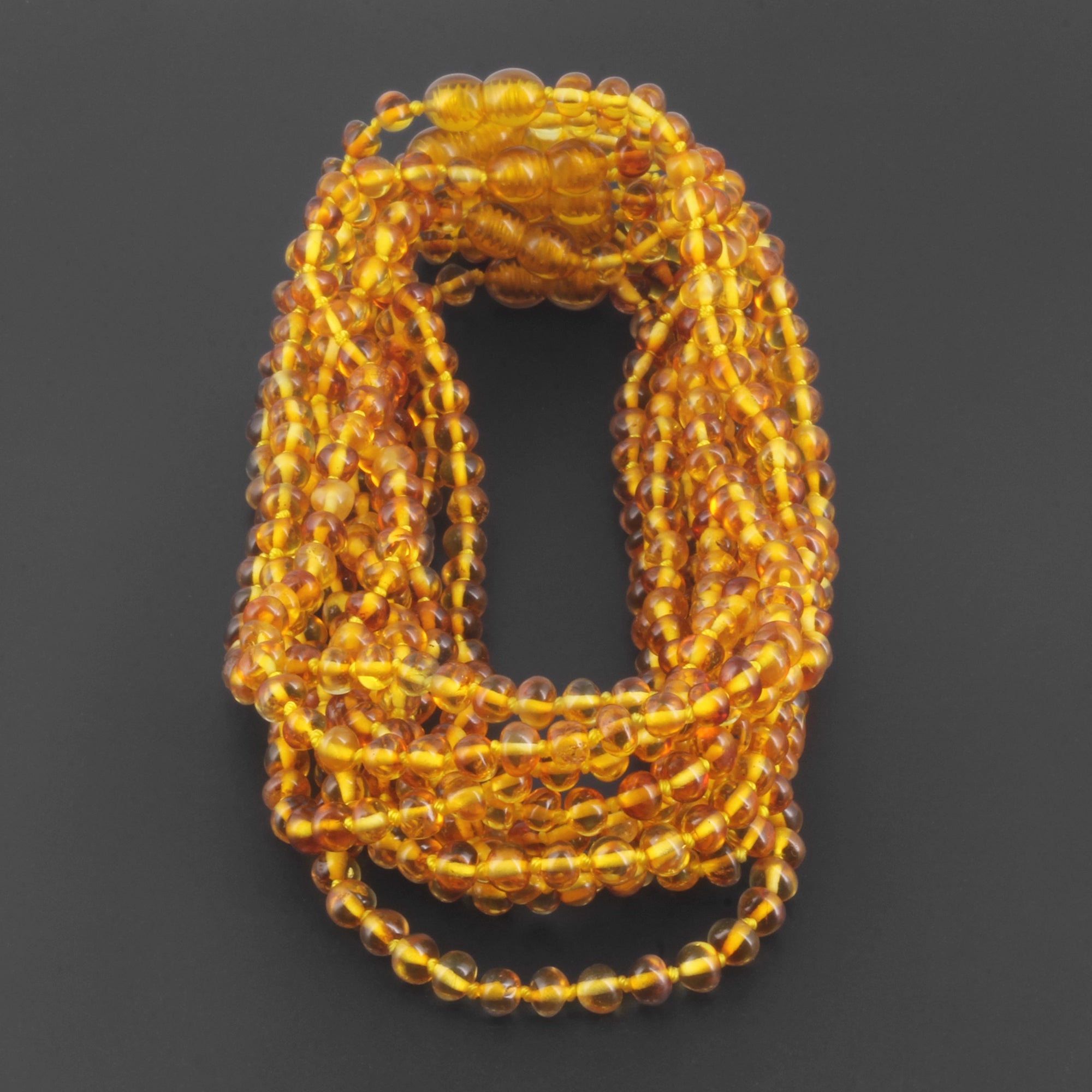 Baltic Amber Baby Teething Necklace Baroque Light Cognac Glossy Finish - Wholesale Lot of 10pcs - 32cm / 12.6in - XB54LC