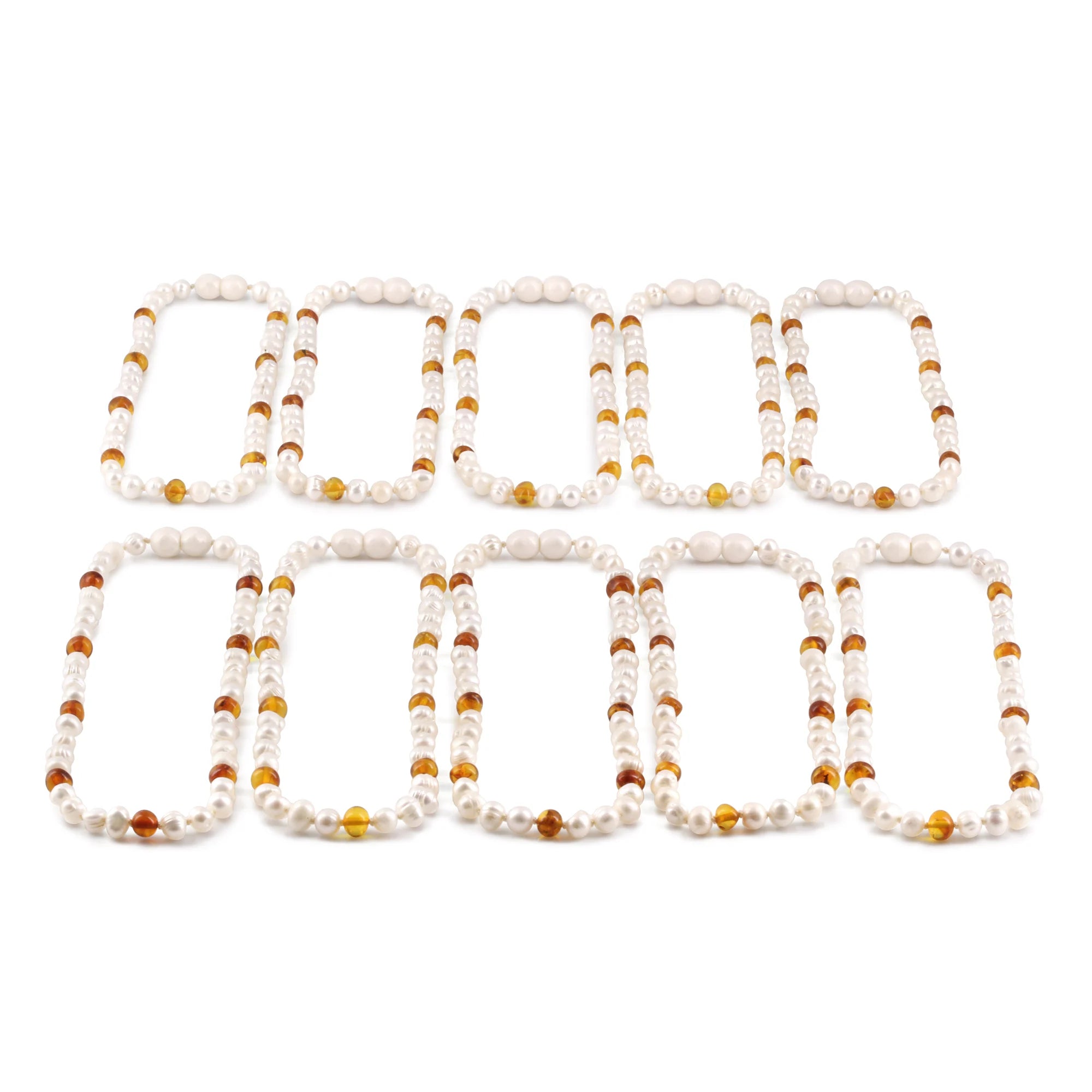 PEARL BABY NECKLACES WITH BALTIC AMBER LOT OF 10pcs. P2