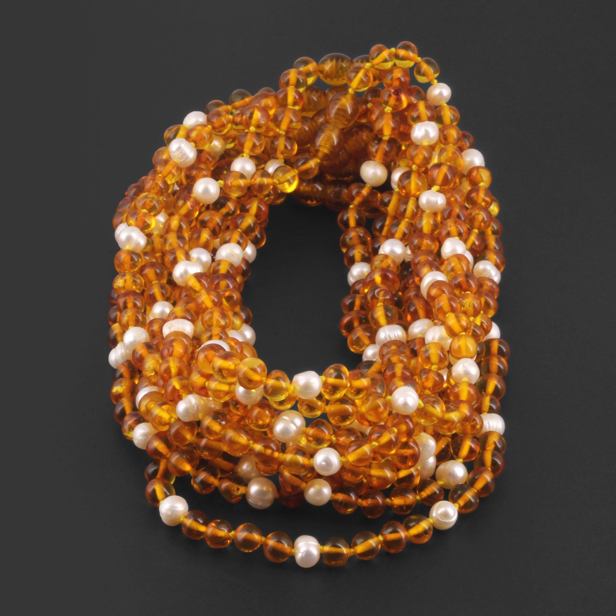 BALTIC AMBER BABY NECKLACES WITH FRESHWATER PEARL LOT OF 10pcs. P1