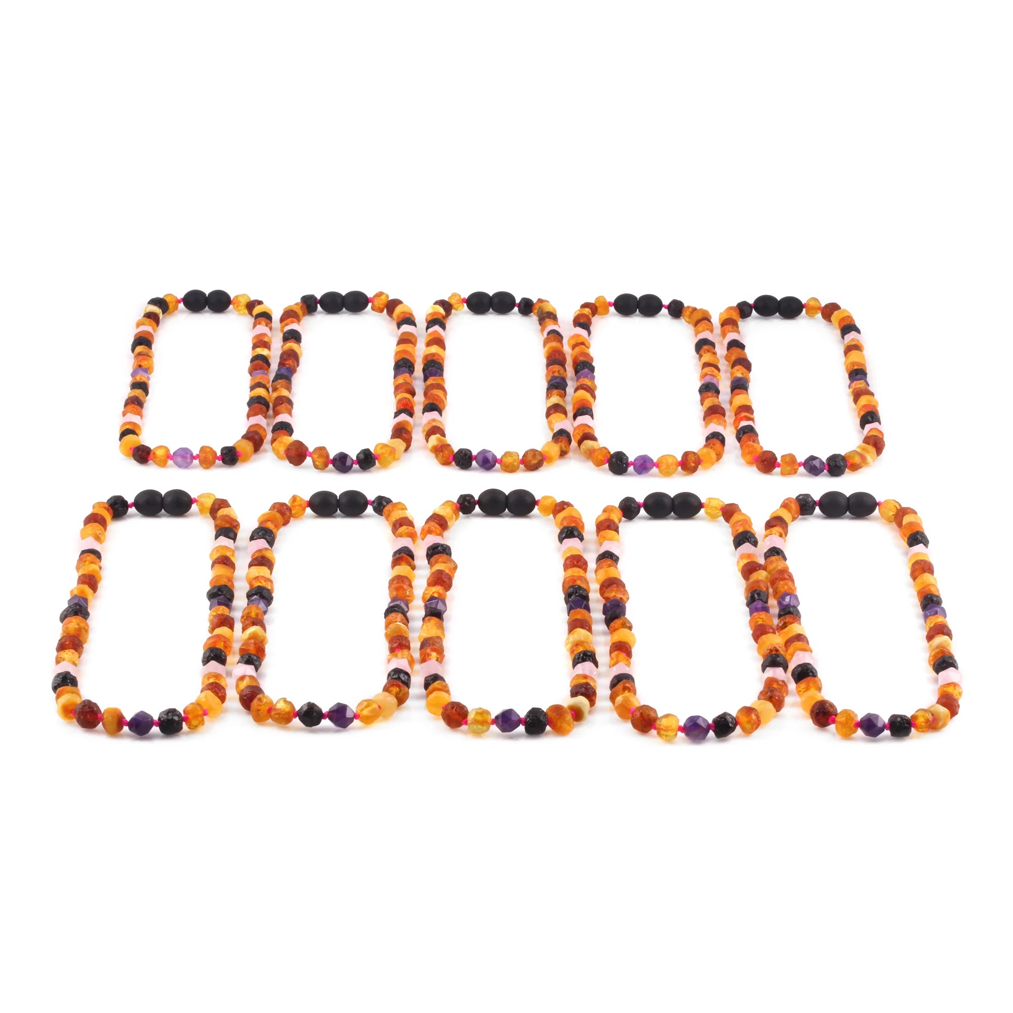 BALTIC AMBER BABY NECKLACES WITH AMETHYST & ROSE QUARTZ LOT OF 10pcs. LE560