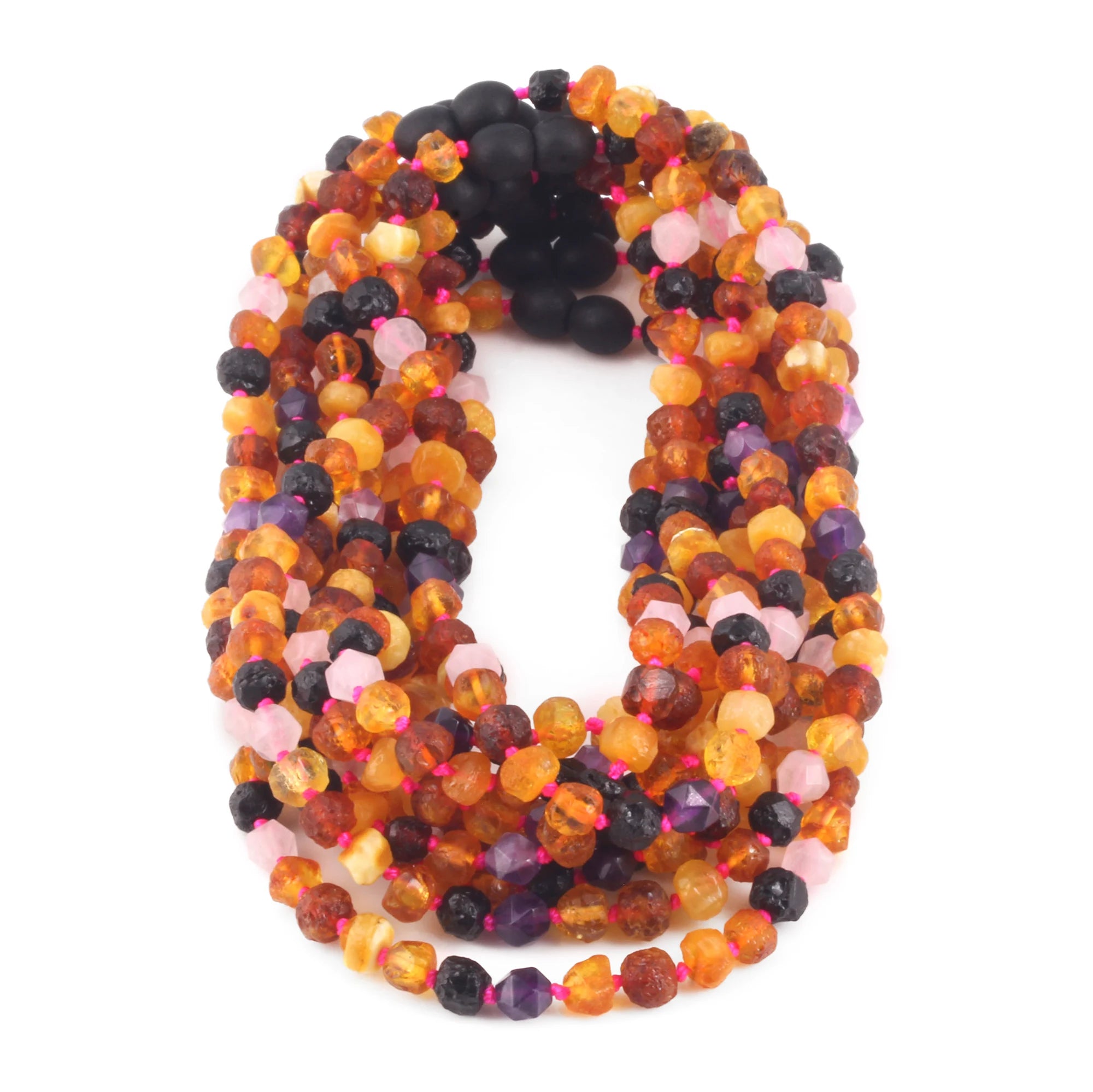 BALTIC AMBER BABY NECKLACES WITH AMETHYST & ROSE QUARTZ LOT OF 10pcs. LE560