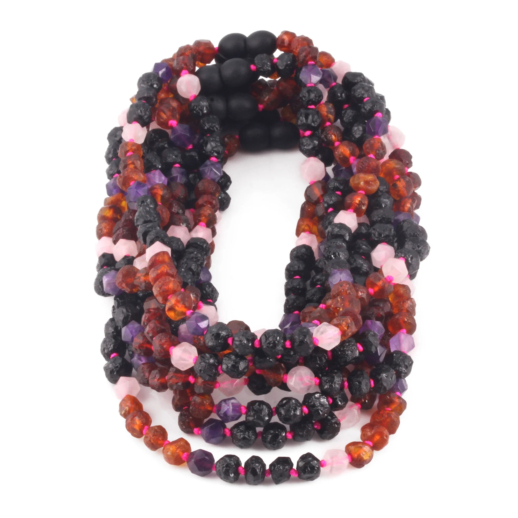 BALTIC AMBER BABY NECKLACES WITH AMETHYST & ROSE QUARTZ LOT OF 10pcs. LE561
