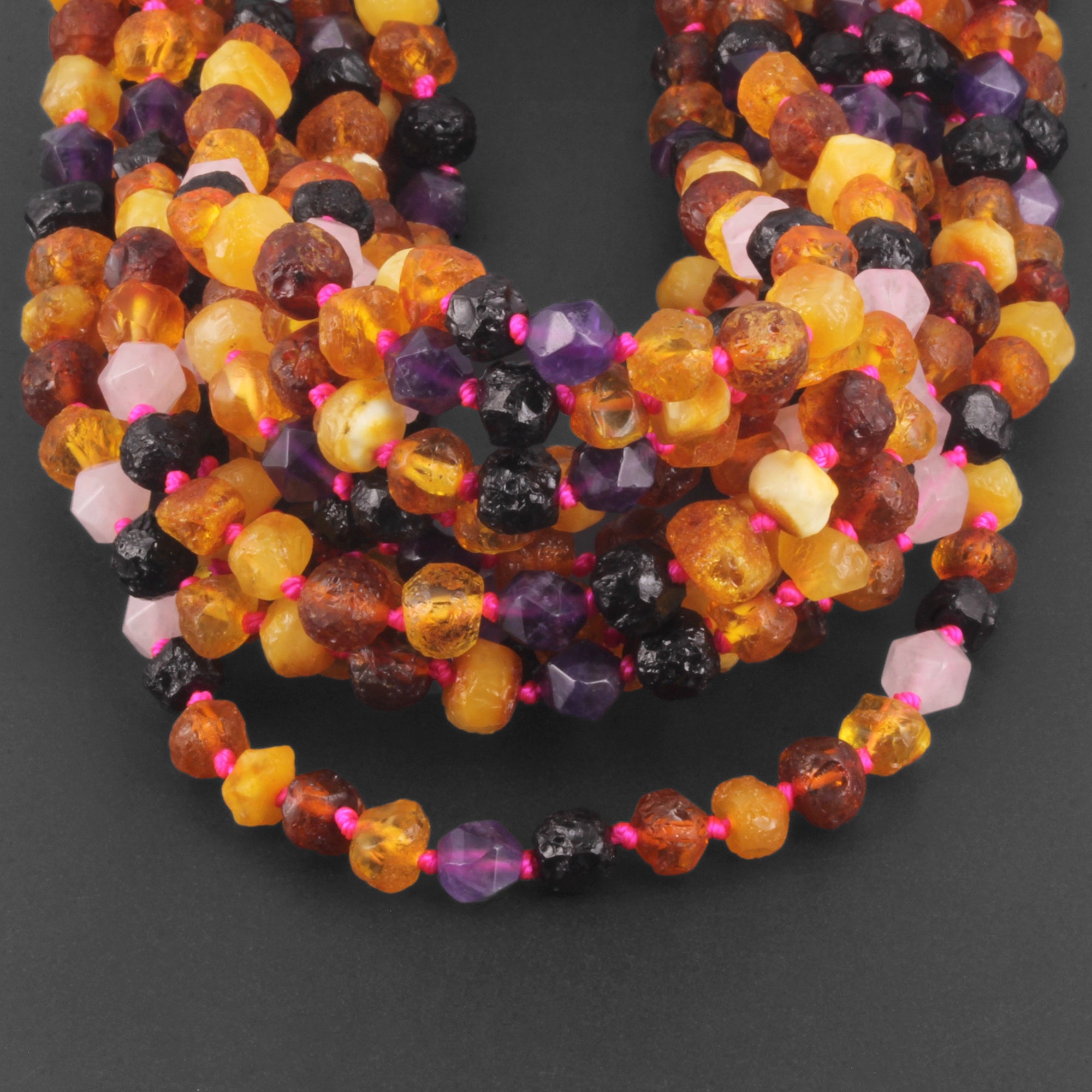 Baltic Amber Amethyst & Rose Quartz Baby Teething Necklace Baroque Multicolor Rough Finish - Wholesale Lot of 10pcs - 32cm / 12.6in - LE560