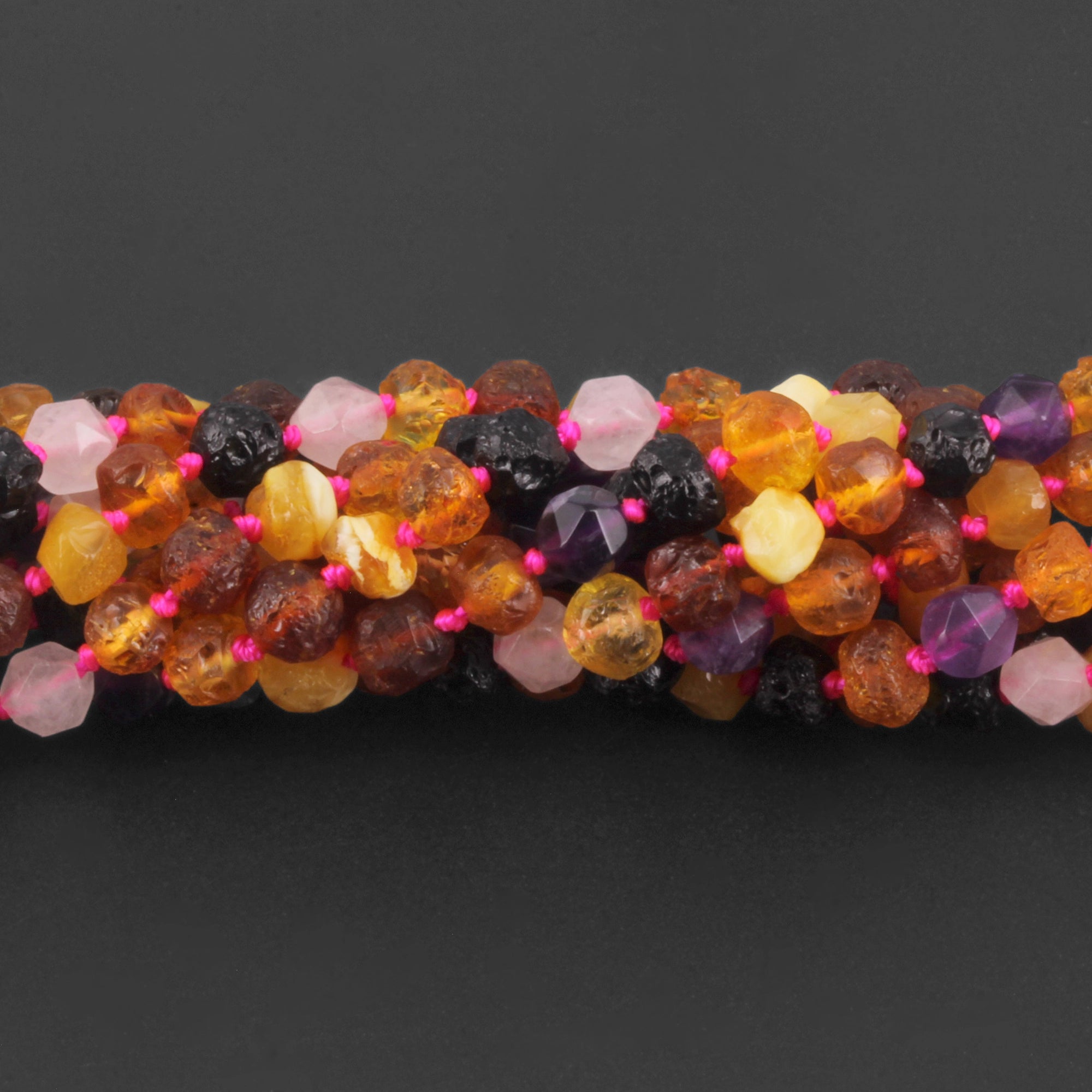 Baltic Amber Amethyst & Rose Quartz Baby Teething Necklace Baroque Multicolor Rough Finish - Wholesale Lot of 10pcs - 32cm / 12.6in - LE560