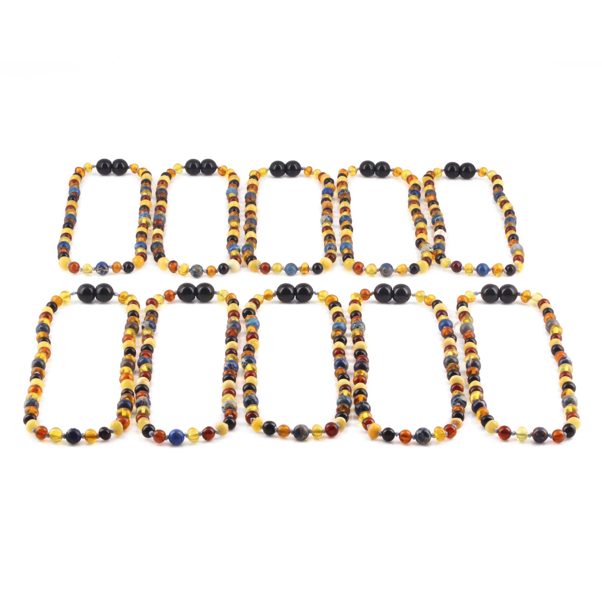 BALTIC AMBER BABY TEETHING NECKLACES WITH DEEP BLUE IMPERIAL JASPER LOT OF 10pcs. LE555