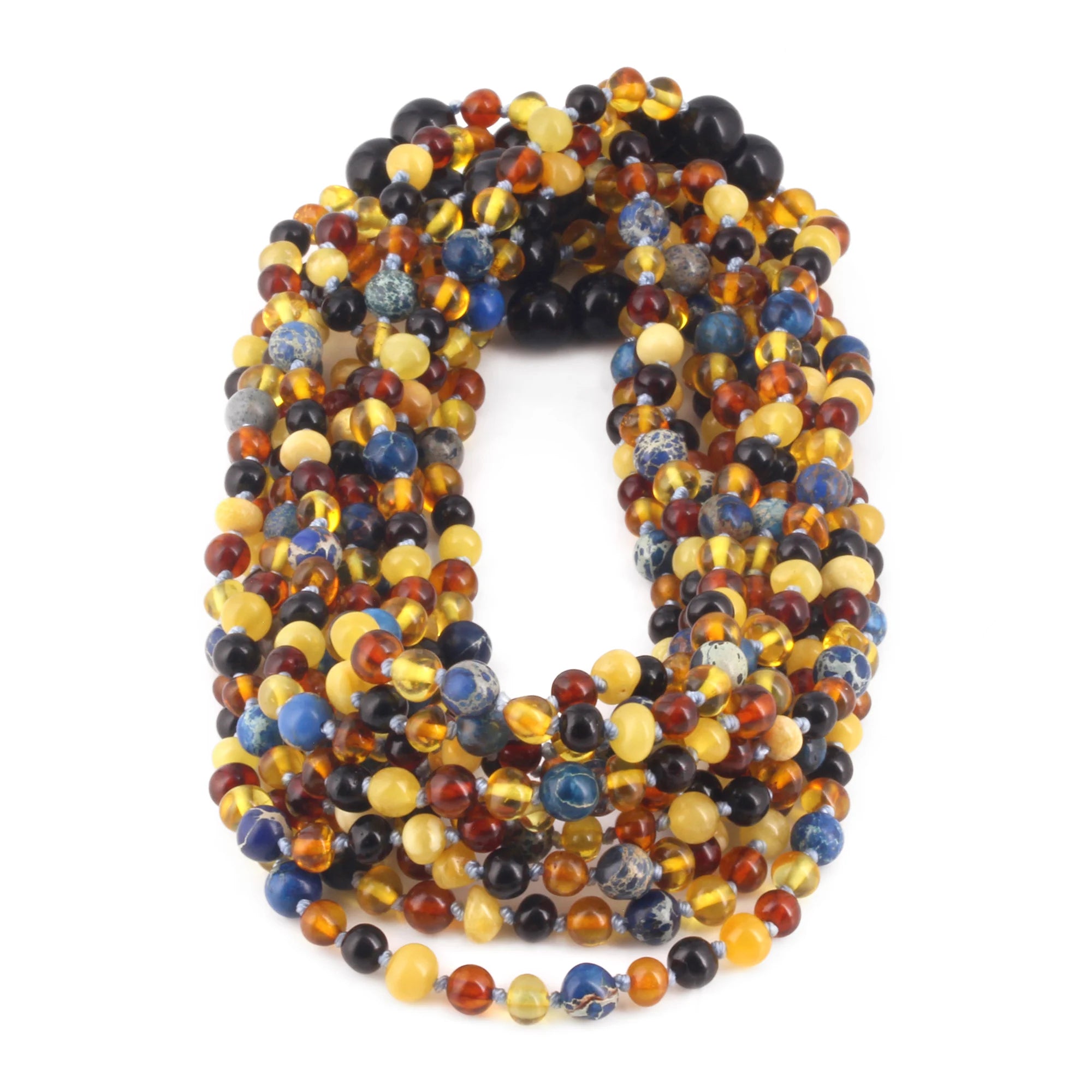 BALTIC AMBER BABY TEETHING NECKLACES WITH DEEP BLUE IMPERIAL JASPER LOT OF 10pcs. LE555
