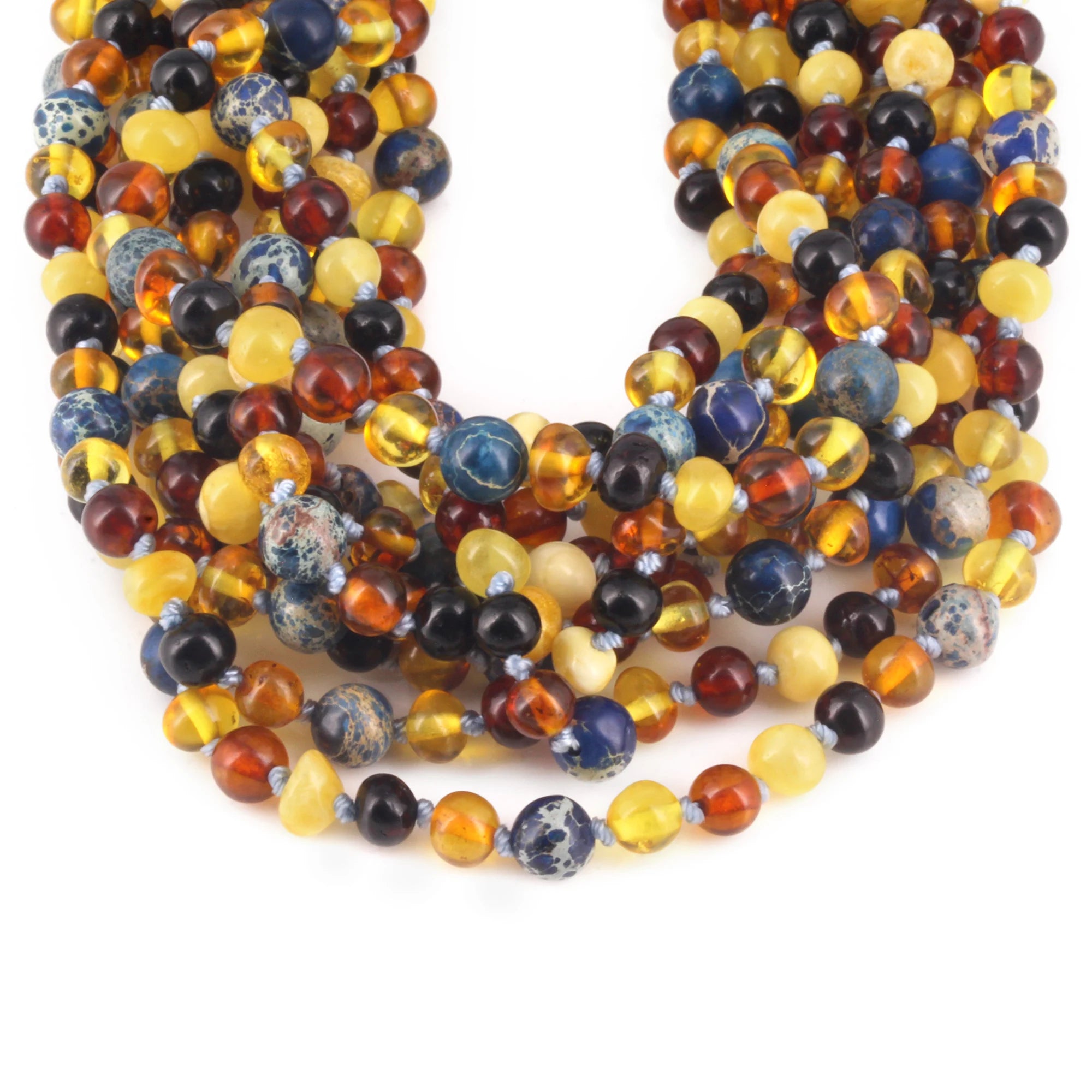 BALTIC AMBER BABY TEETHING NECKLACES WITH DEEP BLUE IMPERIAL JASPER LOT OF 10pcs. LE555