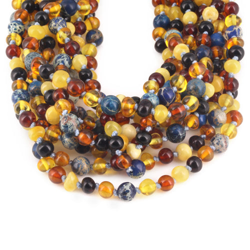 Baltic Amber & Blue Jasper Baby Teething Necklace Baroque Multicolor Glossy Finish - Wholesale Lot of 10pcs - 32cm / 12.6in - LE555