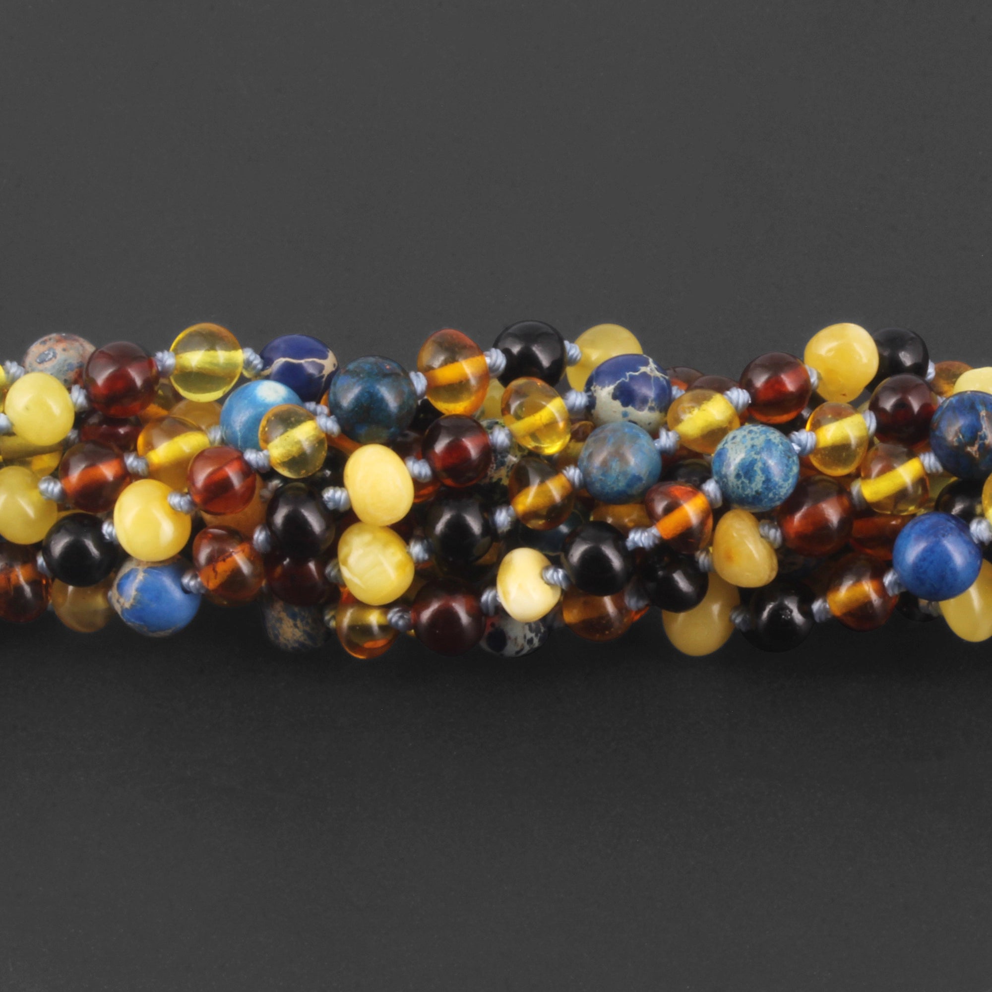 BALTIC AMBER BABY TEETHING NECKLACES WITH DEEP BLUE IMPERIAL JASPER LOT OF 10pcs. LE555