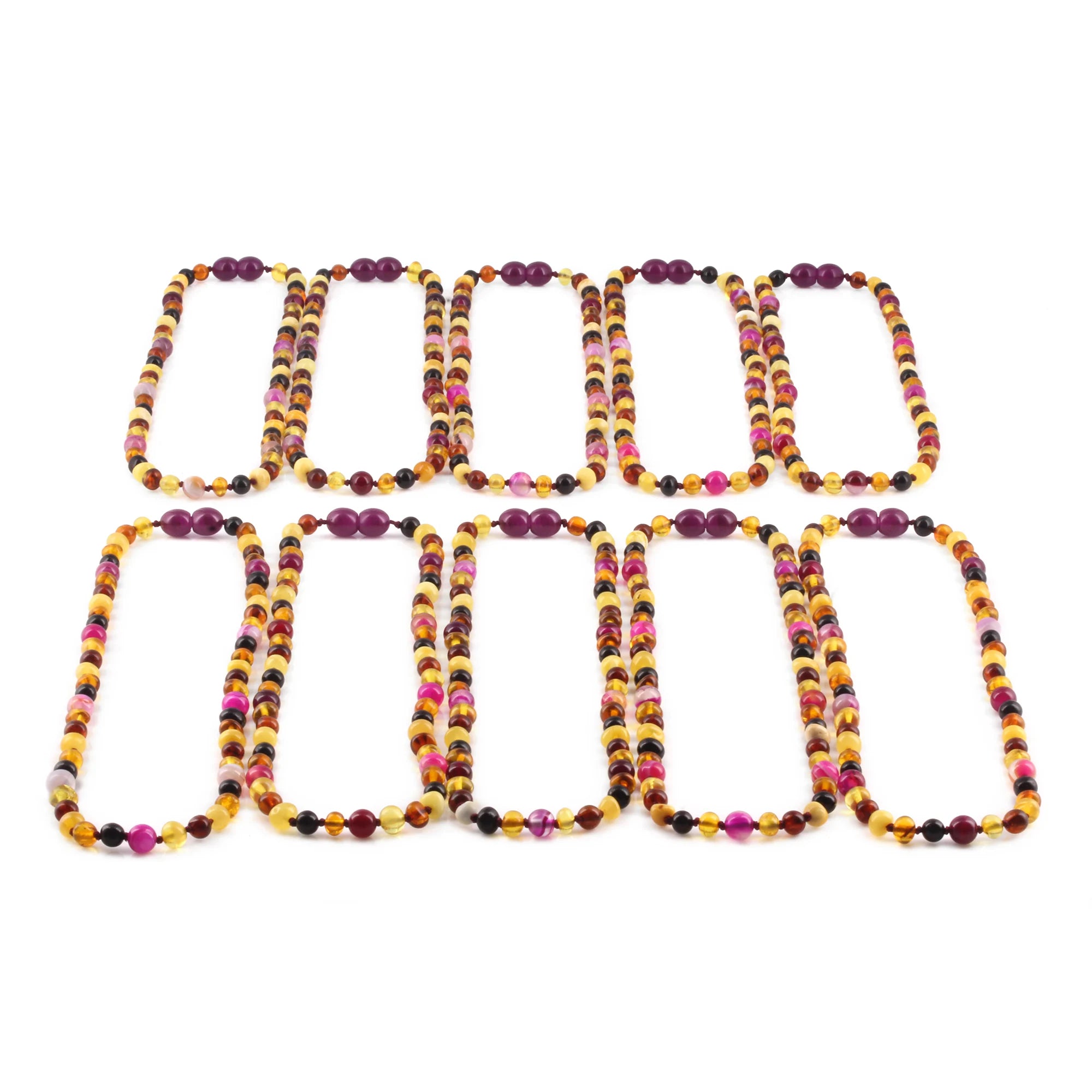 BALTIC AMBER JUNIOR NECKLACES WITH PINK LACE AGATE LOT OF 10pcs. JN97