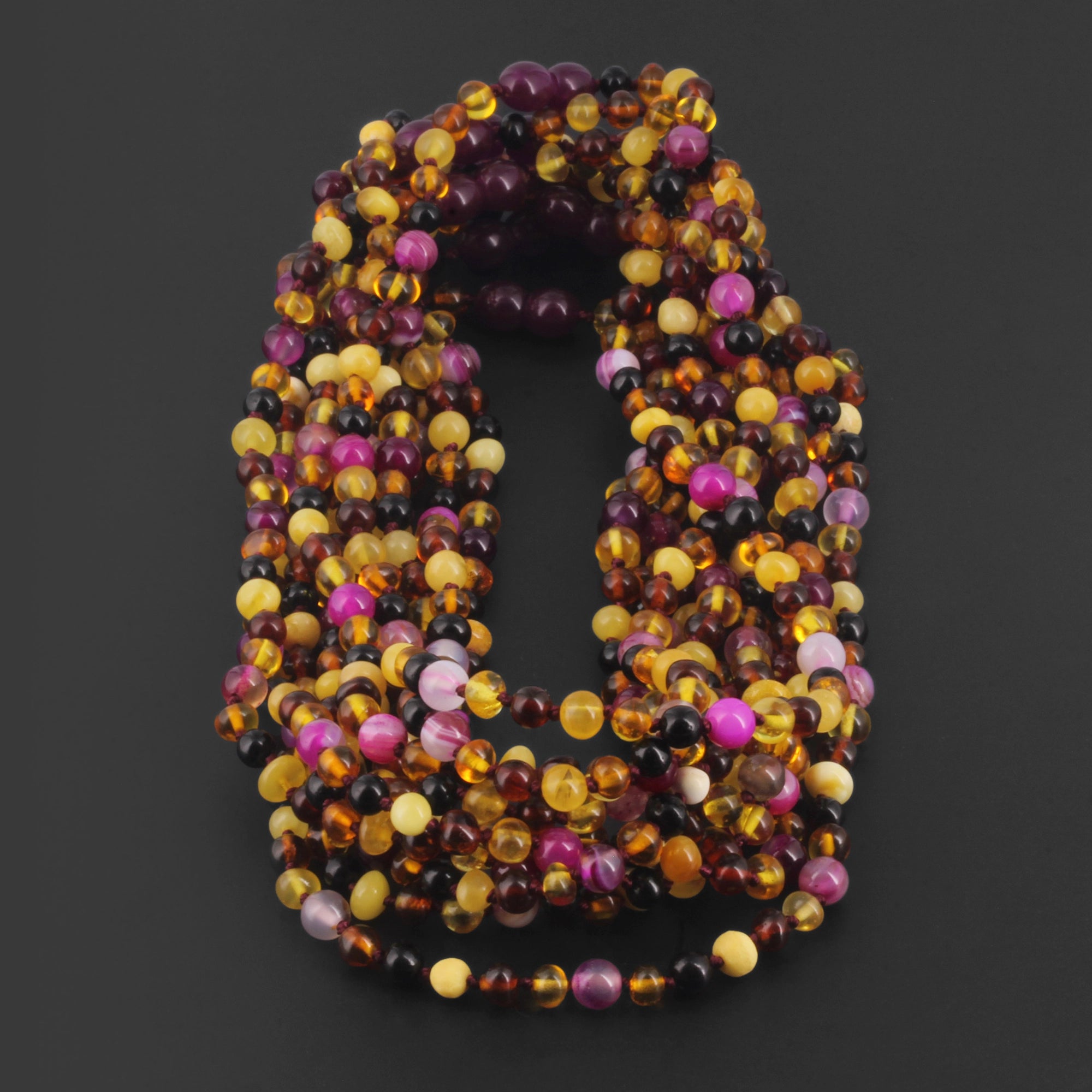 BALTIC AMBER JUNIOR NECKLACES WITH PINK LACE AGATE LOT OF 10pcs. JN97