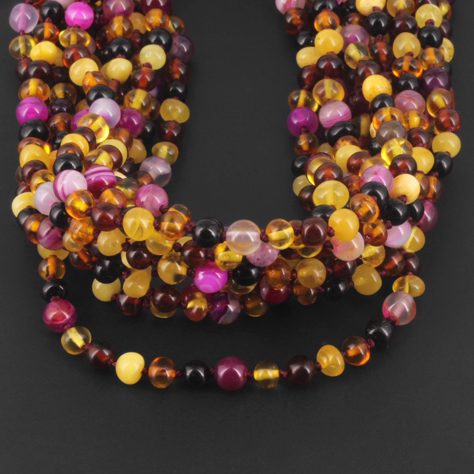 BALTIC AMBER JUNIOR NECKLACES WITH PINK LACE AGATE LOT OF 10pcs. JN97