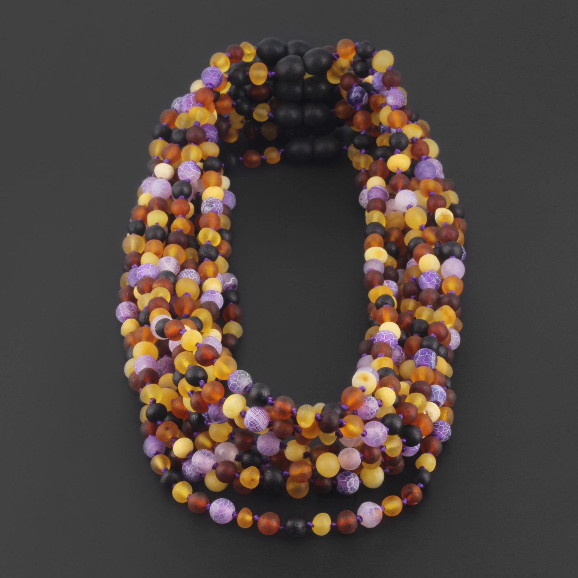 BALTIC AMBER JUNIOR NECKLACES WITH PURPLE FROST AGATE LOT OF 10pcs. JN72