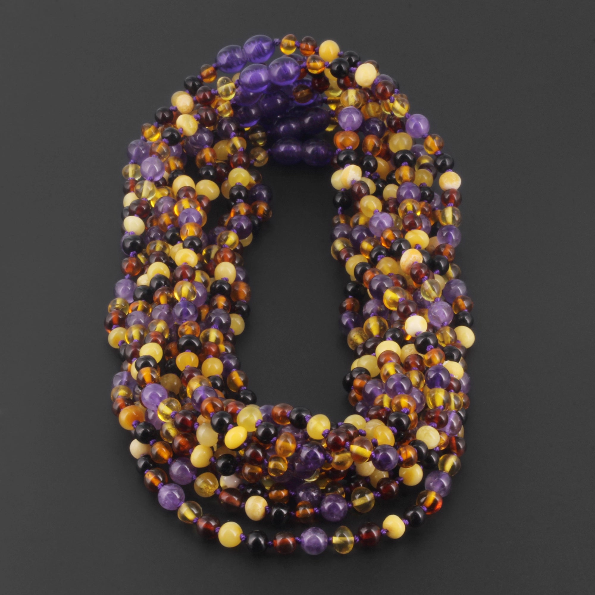 BALTIC AMBER JUNIOR NECKLACES WITH AMETHYST LOT OF 10pcs. JN83-B