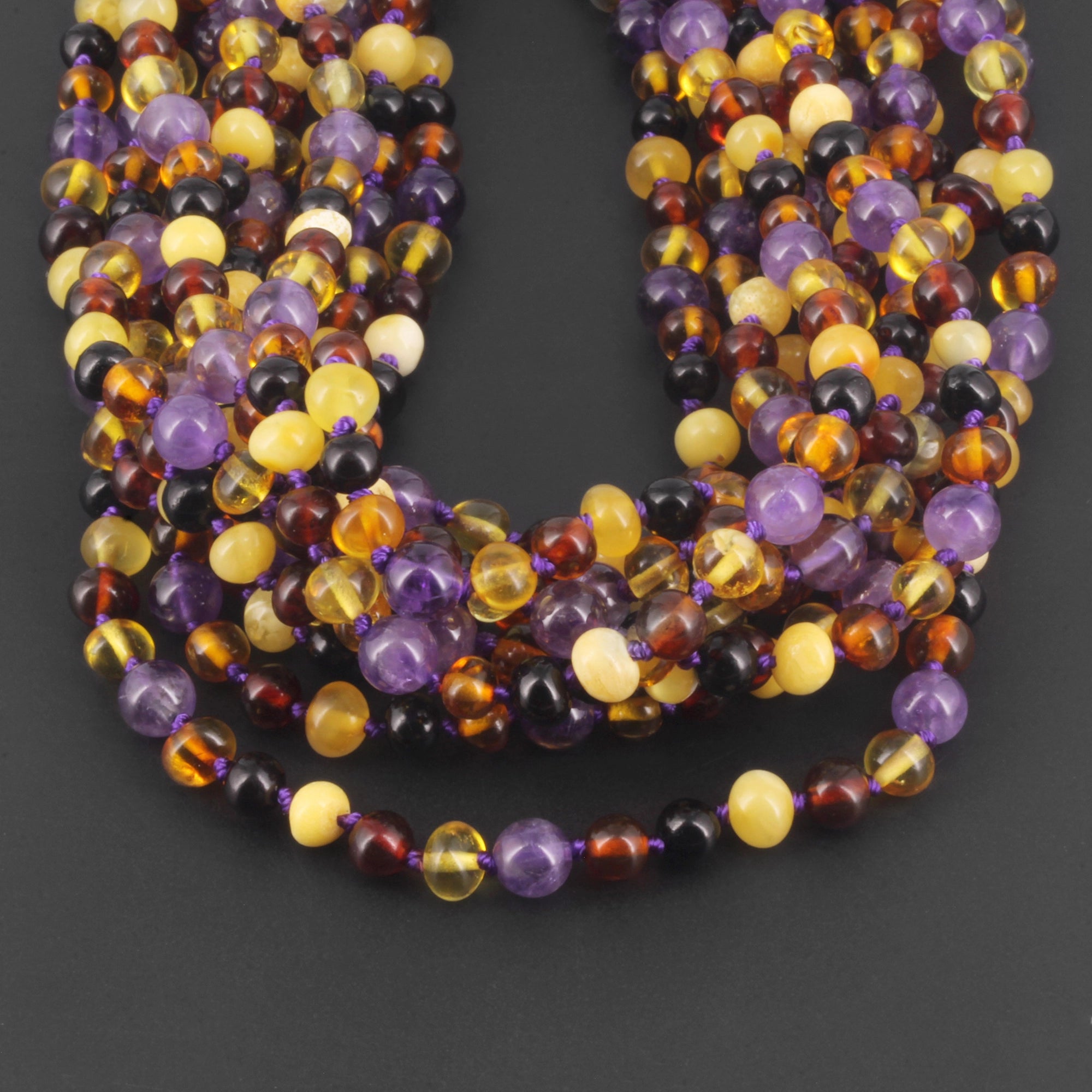 BALTIC AMBER JUNIOR NECKLACES WITH AMETHYST LOT OF 10pcs. JN83-B