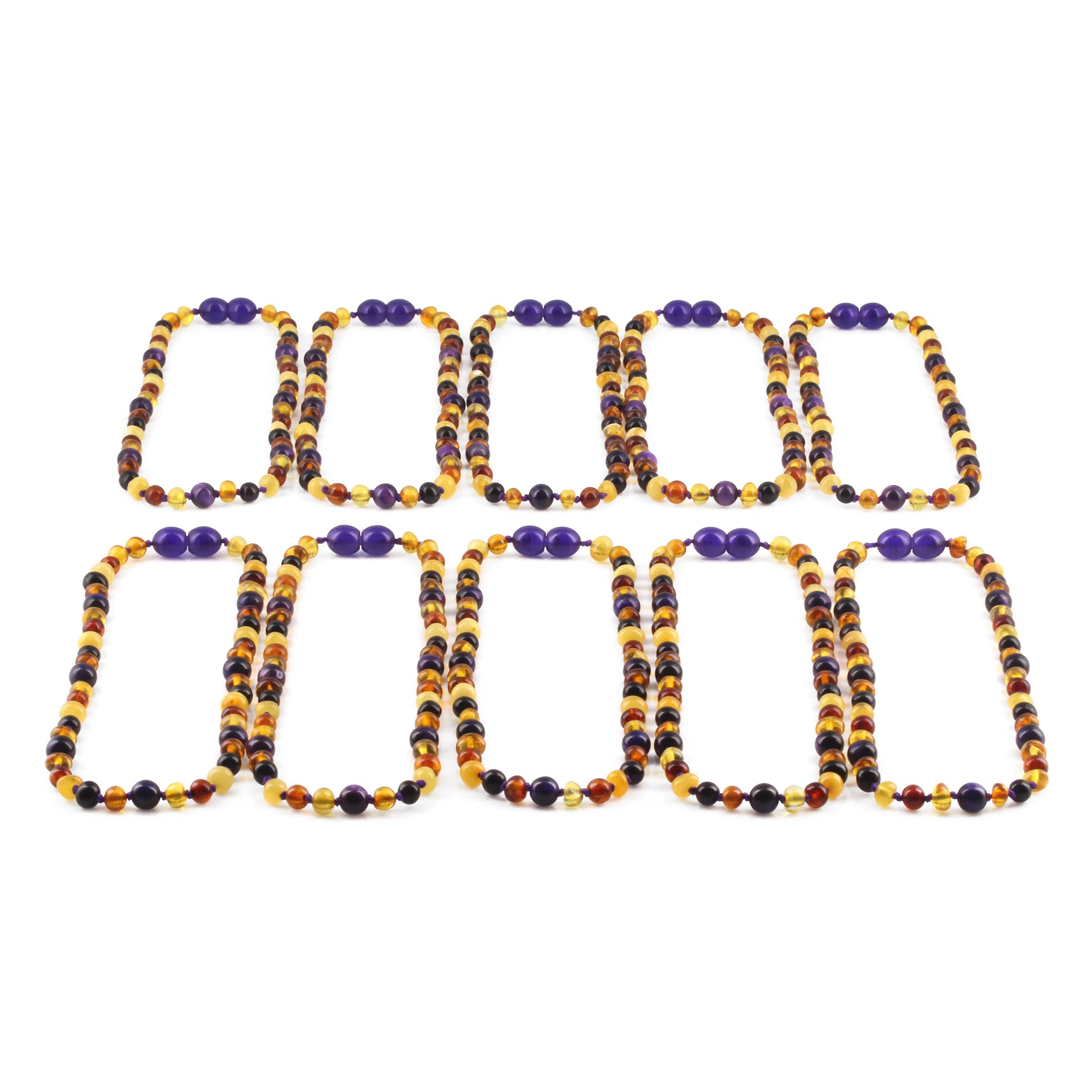 BALTIC AMBER BABY TEETHING NECKLACES WITH PURPLE TIGER EYE LOT OF 10pcs. LE554