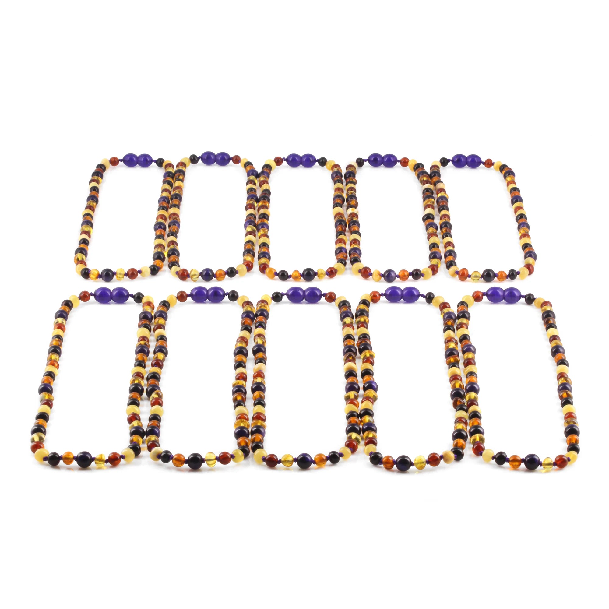 BALTIC AMBER JUNIOR NECKLACES WITH PURPLE TIGER EYE LOT OF 10pcs. JN100