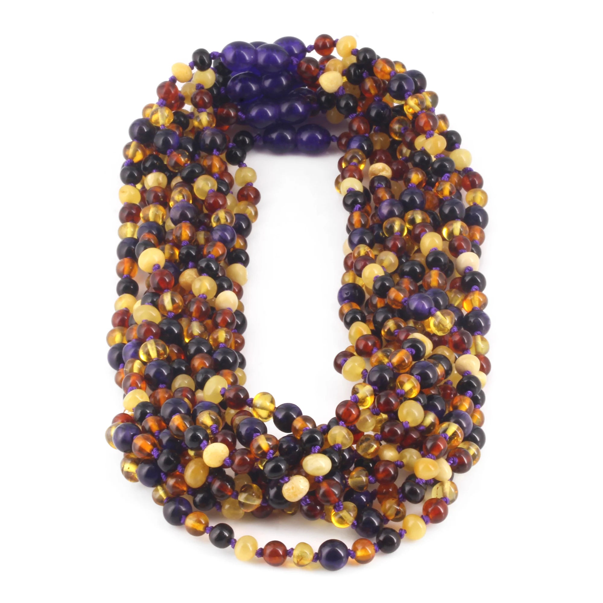 BALTIC AMBER JUNIOR NECKLACES WITH PURPLE TIGER EYE LOT OF 10pcs. JN100