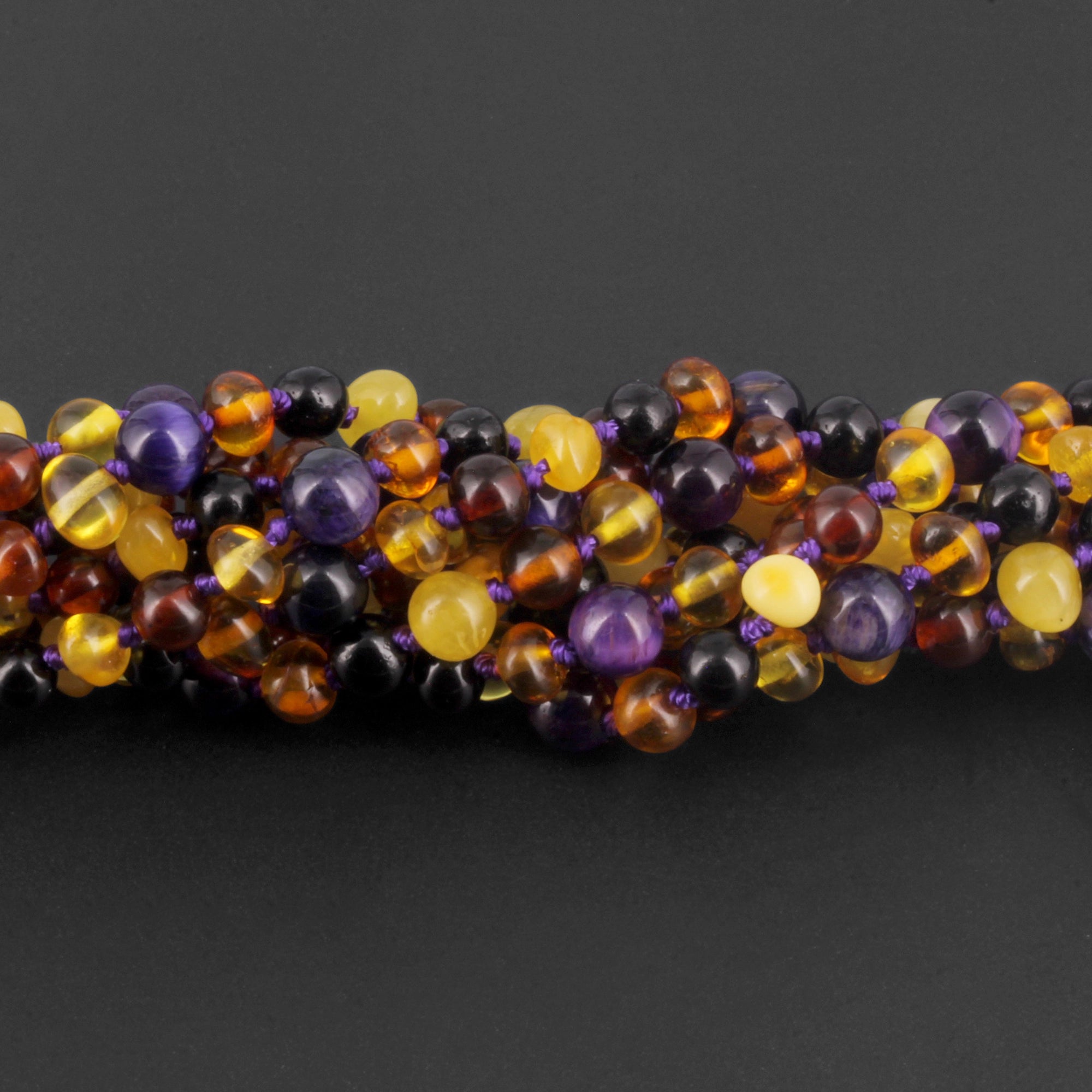 BALTIC AMBER BABY TEETHING NECKLACES WITH PURPLE TIGER EYE LOT OF 10pcs. LE554