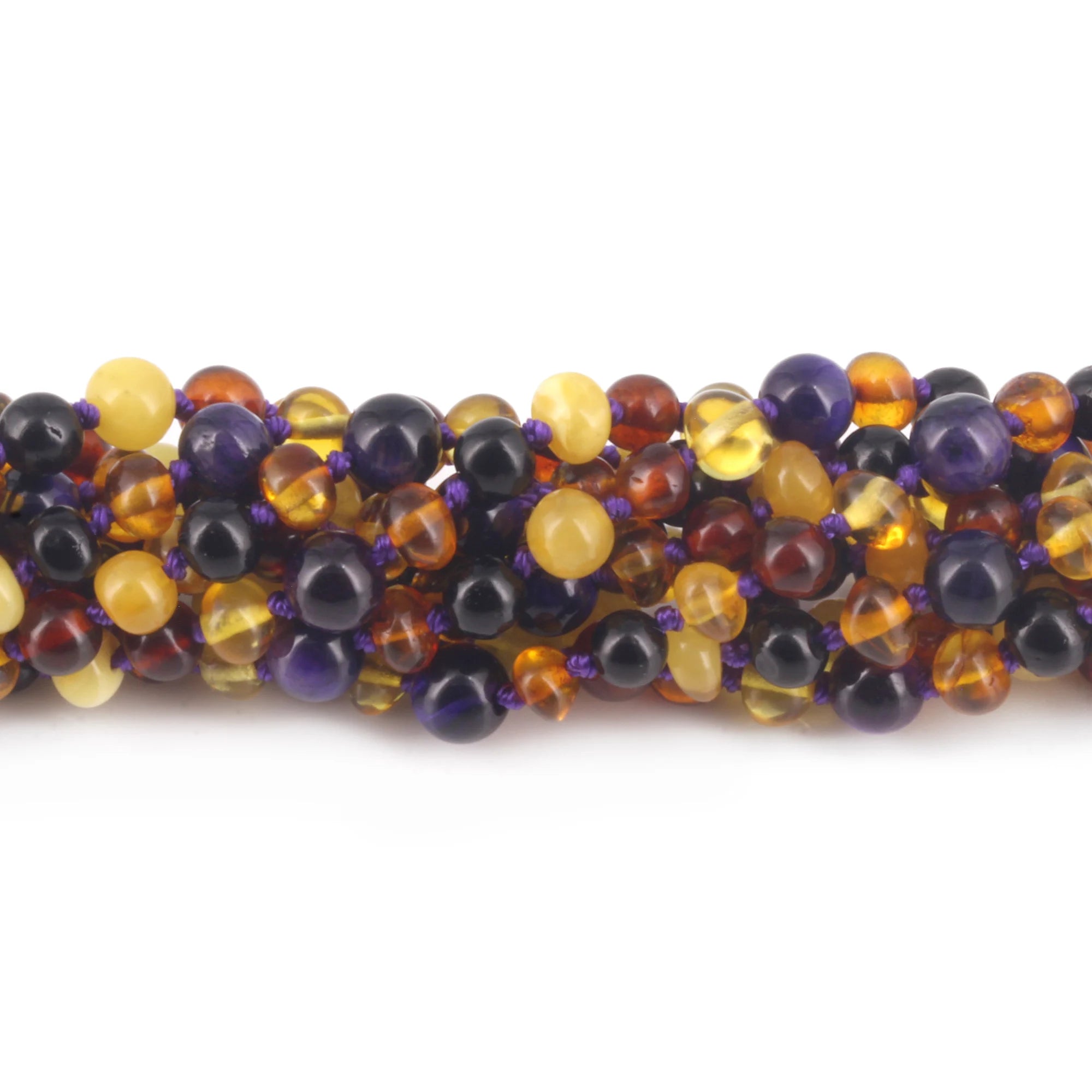 BALTIC AMBER BABY TEETHING NECKLACES WITH PURPLE TIGER EYE LOT OF 10pcs. LE554
