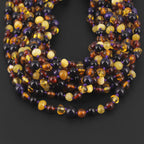 Baltic Amber & Purple Tiger Eye Junior Necklace Baroque Multicolor Glossy Finish - Wholesale Lot of 10pcs - 38cm / 15in - JN100