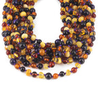 Baltic Amber & Purple Tiger Eye Junior Necklace Baroque Multicolor Glossy Finish - Wholesale Lot of 10pcs - 38cm / 15in - JN100