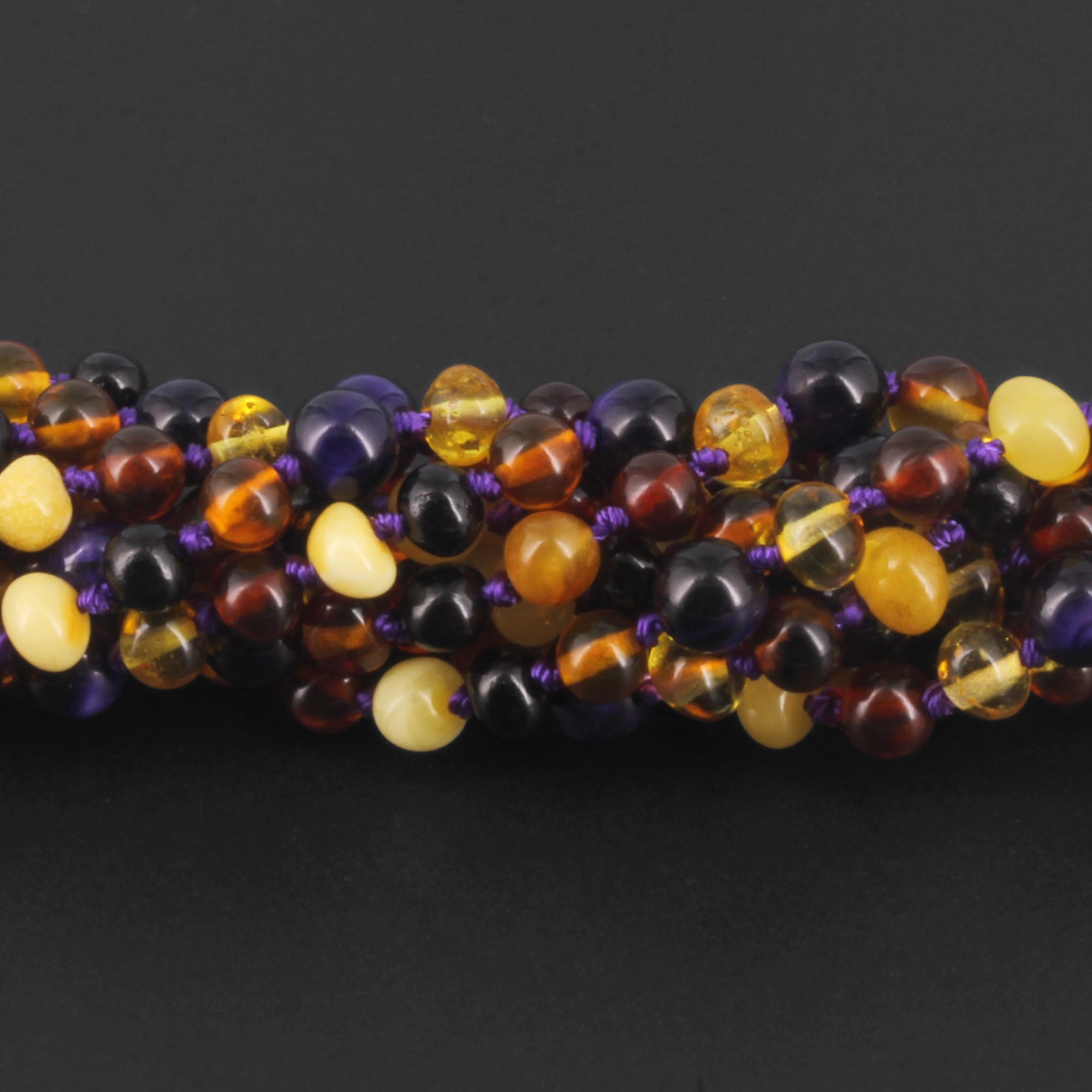 Baltic Amber & Purple Tiger Eye Junior Necklace Baroque Multicolor Glossy Finish - Wholesale Lot of 10pcs - 38cm / 15in - JN100