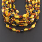 Baltic Amber Baby Teething Necklace Olive Multicolor Glossy Finish - Wholesale Lot of 10pcs - 32cm / 12.6in - XO54M1