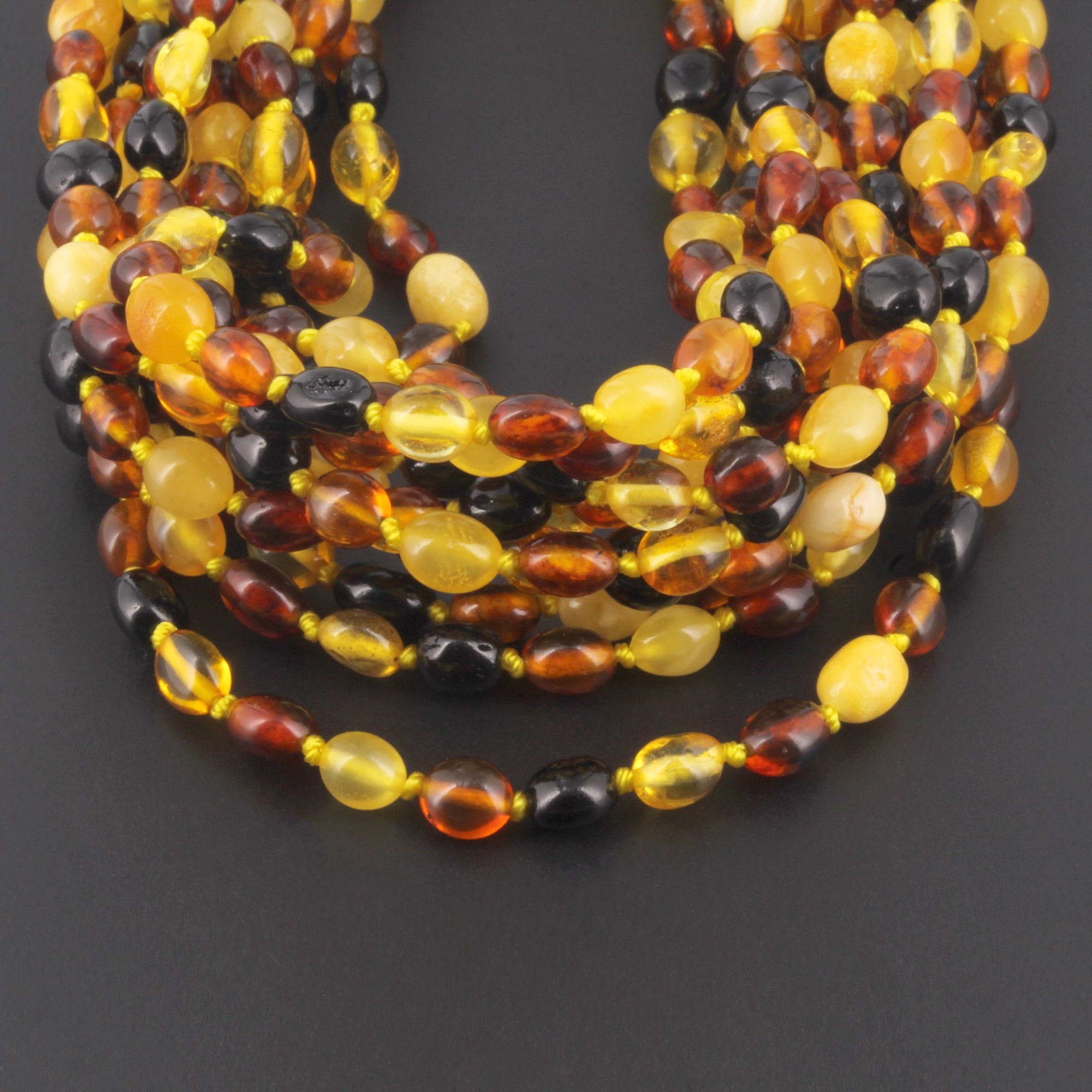 Baltic Amber Baby Teething Necklace Olive Multicolor Glossy Finish - Wholesale Lot of 10pcs - 32cm / 12.6in - XO54M1
